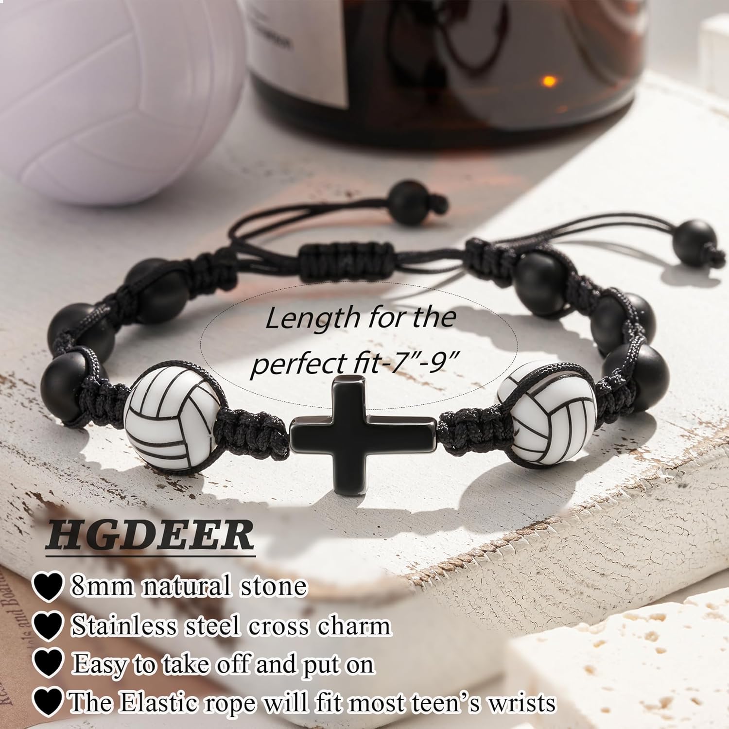 HGDEER Baseball Basketball Football Soccer Volleyball Gifts, Natural Stone Baseball Cross Bracelets for Teen Ideas with Message Gift Card - Image 3