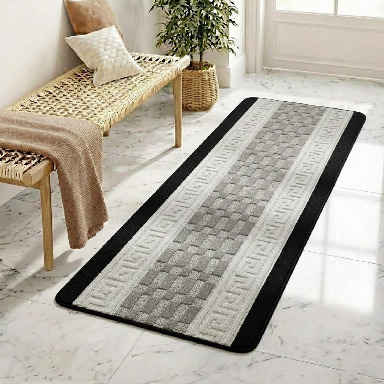 PHP Carpet Runners for Hallways Non Slip Long With Gel Back - Marble Rug Washable Low Pile Rug, Kitchen Runner - Ideal For Living Room, Bedroom, Lounge And Hall |80 x 300 cm -Black Grey — image 1