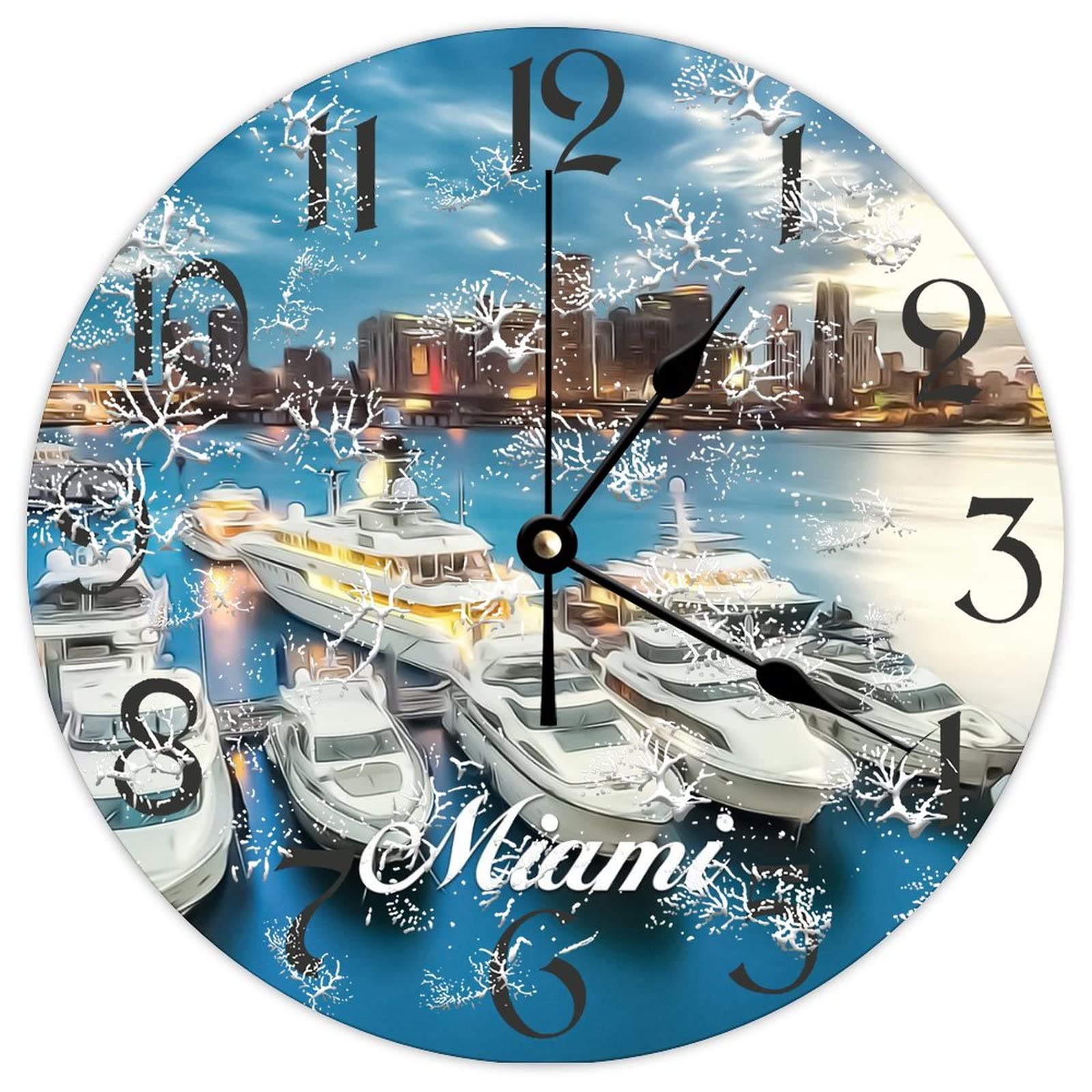 Horloge ronde en bois Miami City décorative 38cm pour cuisine et chambre
