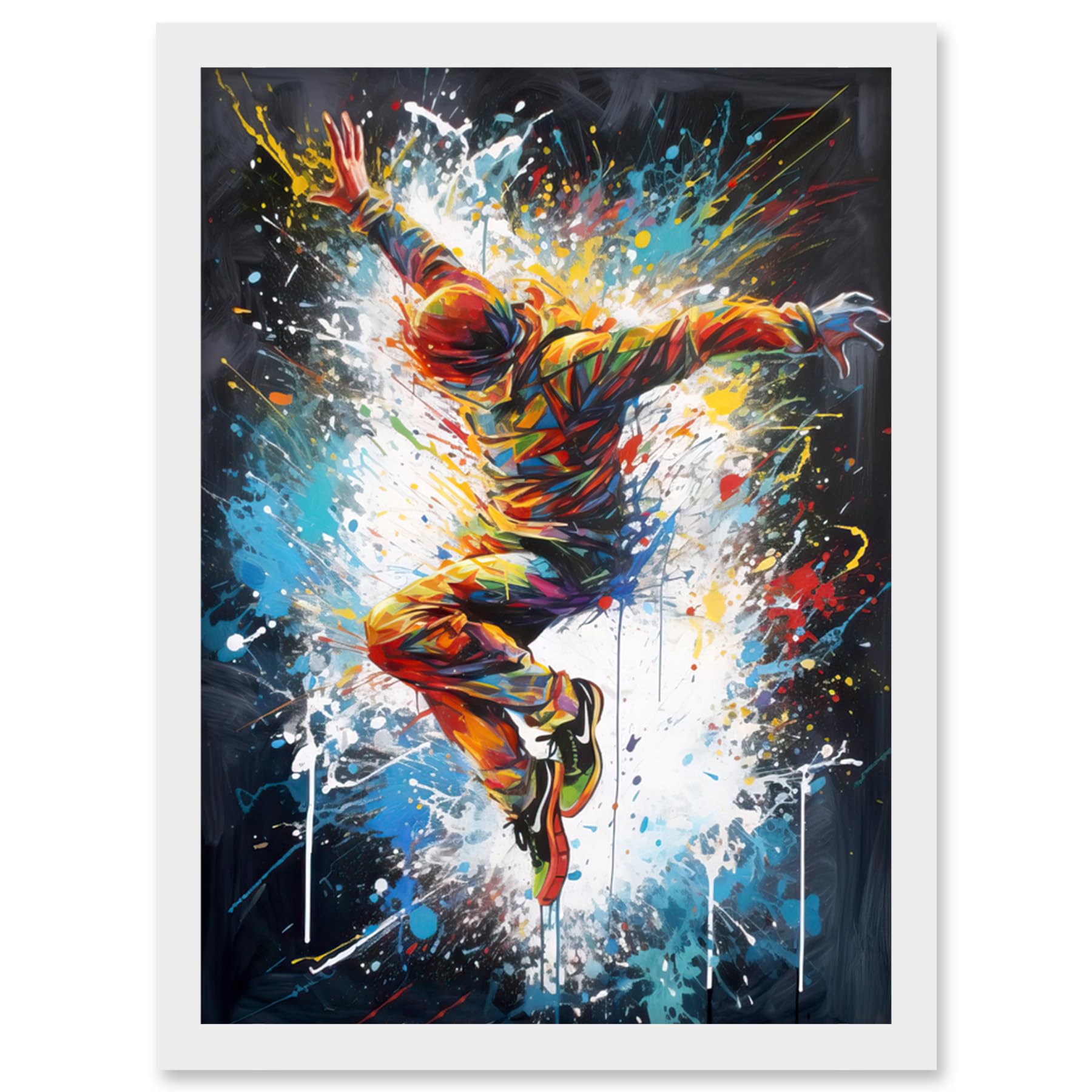Artery8 Before the Land Parkour Jump Paint Splat Portrait Artwork Framed Wall Art Print A4