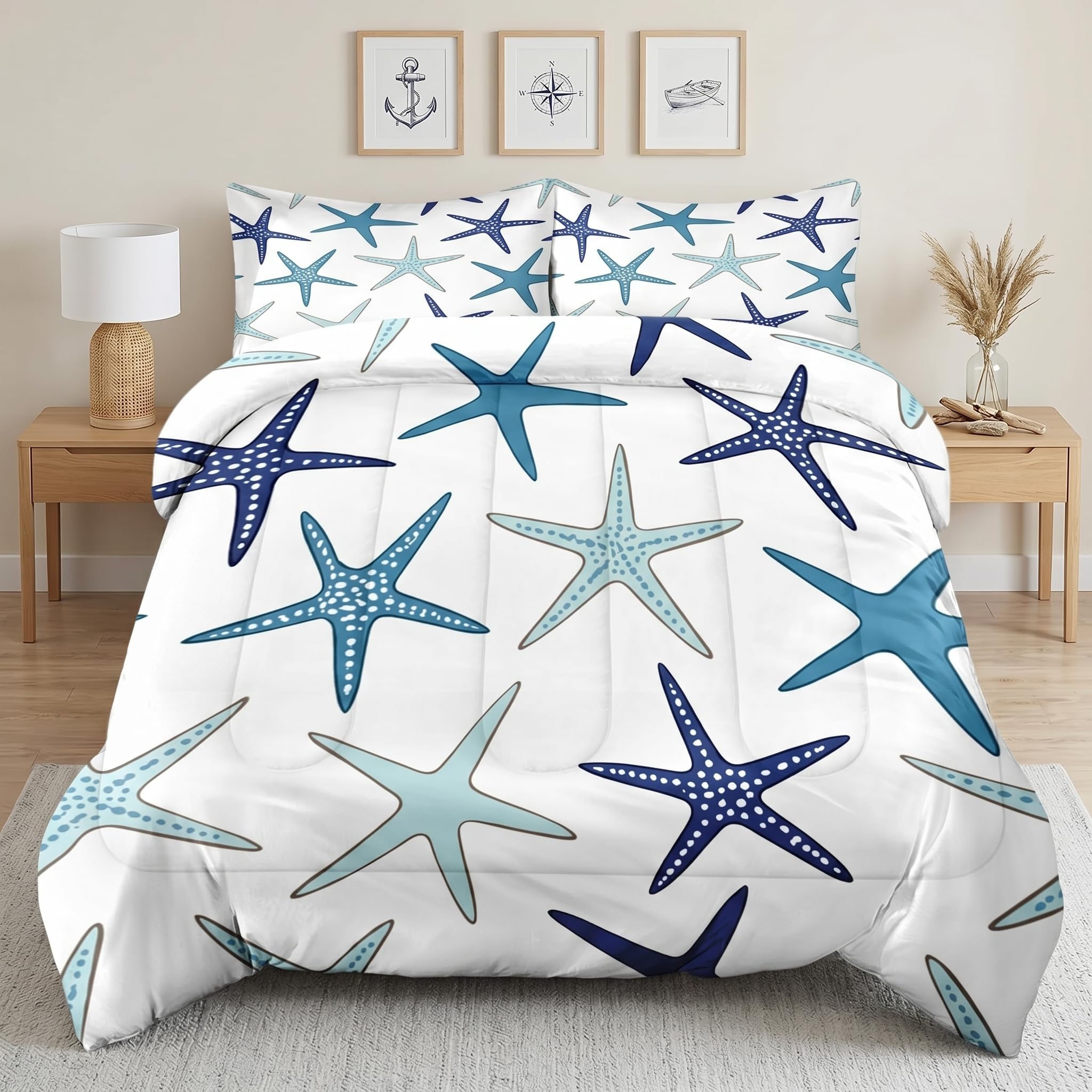 Pamnest Queen Comforter Set 3 Pieces Coastal Nautical Bedding
