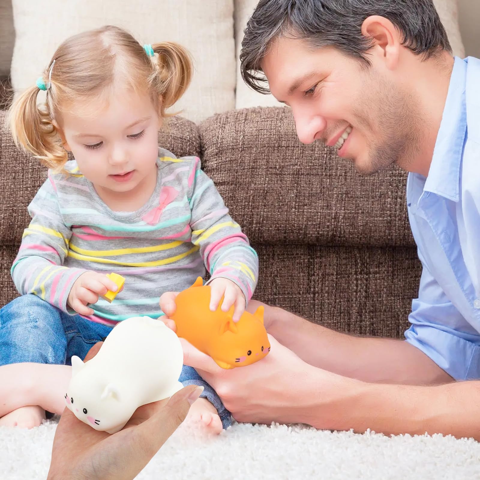 2 Balles Antistress Chat Souples - Jouet à Presser TPR Pour Enfants Et Adultes - Cadeau Déstressant Ludique