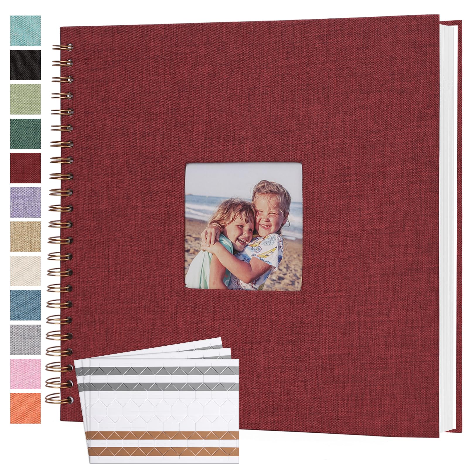 Scrapbook Fotoalbum, 30,5 x 30,5 cm, 80 Seiten, Hardcover, Kraftpapier, Leineneinband, Sammelalbum, Erinnerungsbuch, DIY-Scrapbook, Alben für Hochzeit, Baby, Freund, Reisen, Jahrestag, Familie, Rot