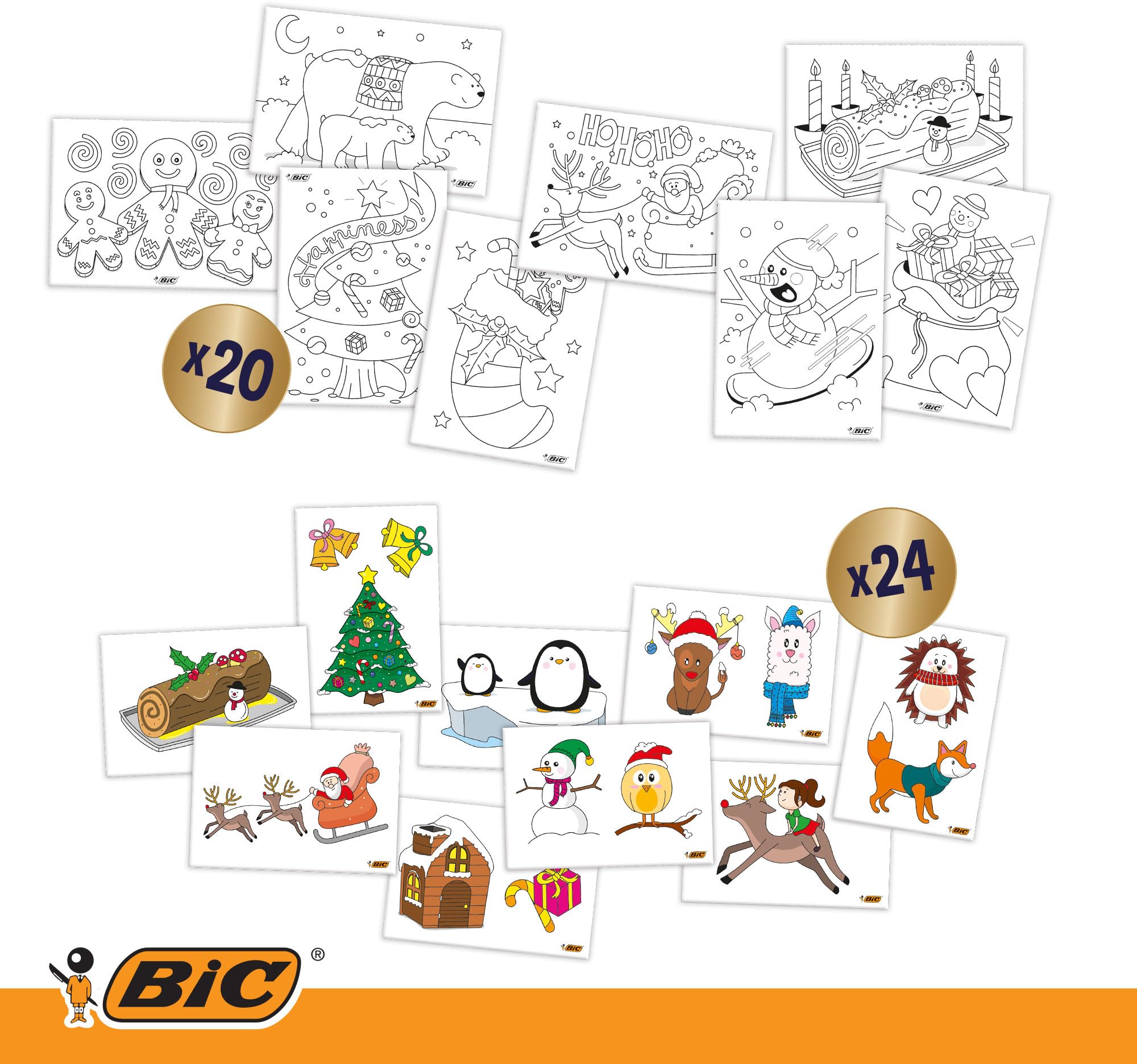 BIC Calendrier de l'Avent Papeterie - 24 Produits d'Écriture, idée cadeaux pour enfants, Kit Papeterie pour DIY de Noël et Réaliser des Cartes de vœux en Famille