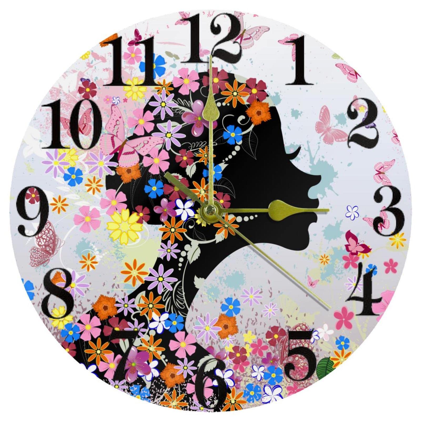 Horloge murale à quartz silencieuse rose motif fille 25,4 cm