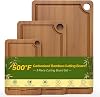 Tabla de cortar de bambú para cocina, set de 3 piezas con ranuras para jugos, asas laterales y tapetes antideslizantes - tabla de cortar de bambú duradera para carne, verduras y frutas 1