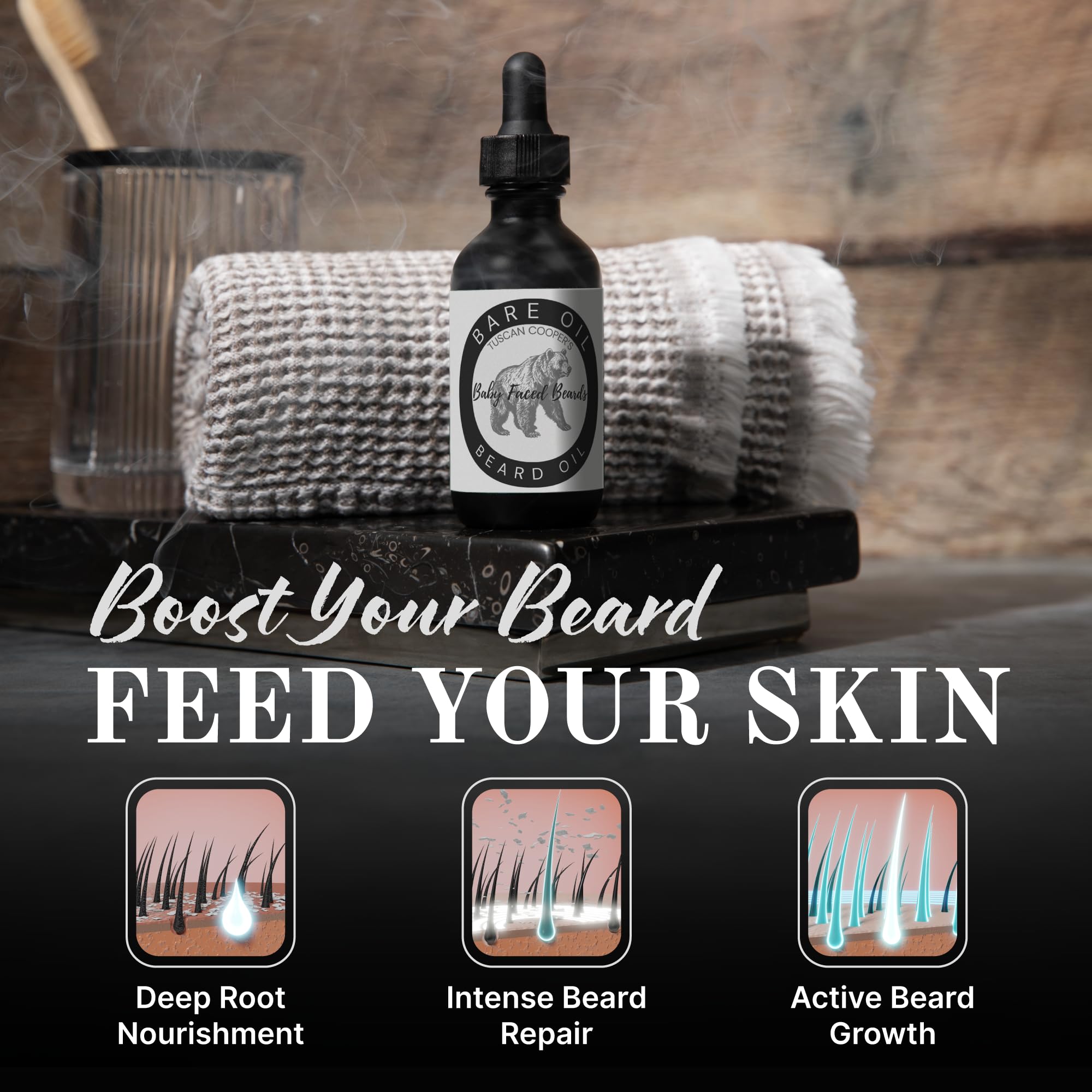 Tuscan Cooper's Baby Faced Beards Oil for Men - Hydrating, Nourishing, Natural Beard Softener and Conditioner for All Hair Types. Coconut, Jojoba, and Sweet Almond Moisture - Bare Unscented