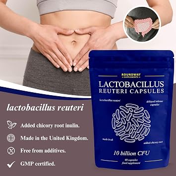Lactobacillus Reuteri Bio Culture Capsules | High Strength L Reuteri 10 Billion CFU | 2 Months Supply for Women & Men with Added Inulin Prebiotic by Roundway Supplements