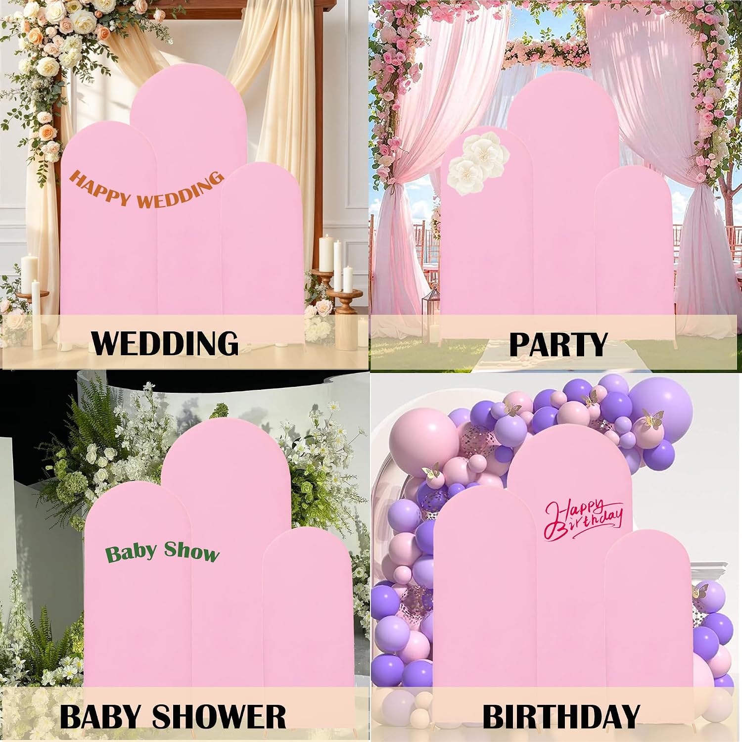 Set of 3 Arch Backdrop Cover Spandex Fitted Wedding Arch Covers,Round Top Double-Sided Chiara Arch Covers for Party Wedding Birthday Ceremony Event Banquet Decoration(4ft,5ft,6ft Pink)