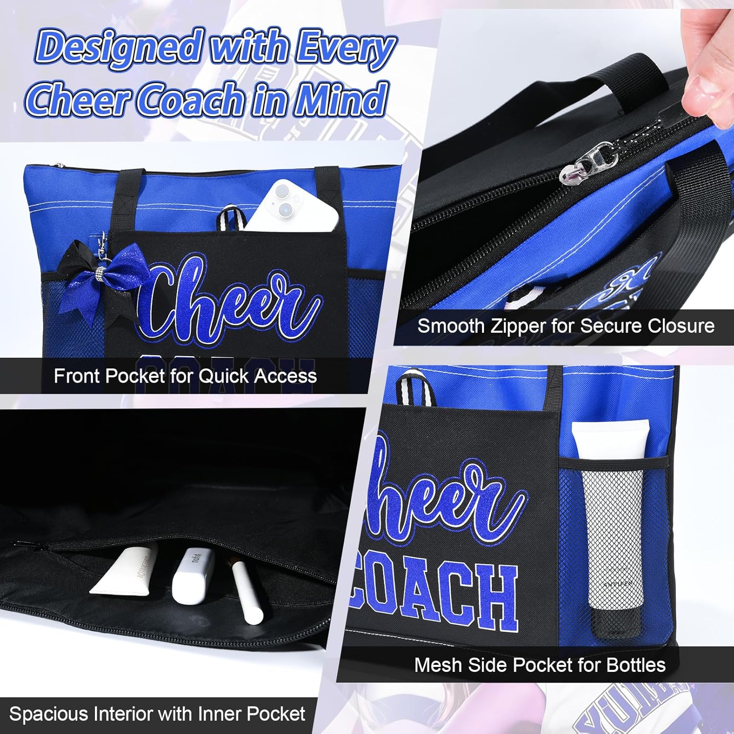 Aileam Cheer Coach Tote Bag for Cheerleaders Cheerleading Coach Gift Large Canvas Cheer Bag with Zipper Reusable Shopping Bag for Cheerleader Cheer Stuff Organizer for Girls Coaches - Image 5