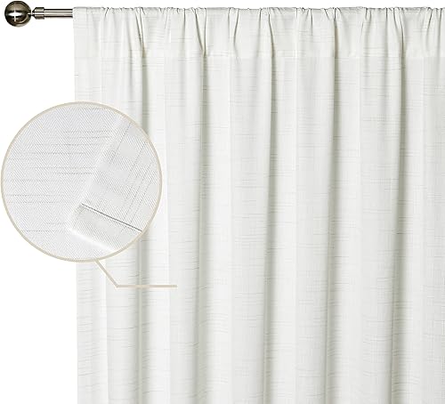 Cortina reciclable con textura de lino en espiga semitransparente, panel de cortina de granja con bolsillo para barra, pestaña trasera, tratamiento