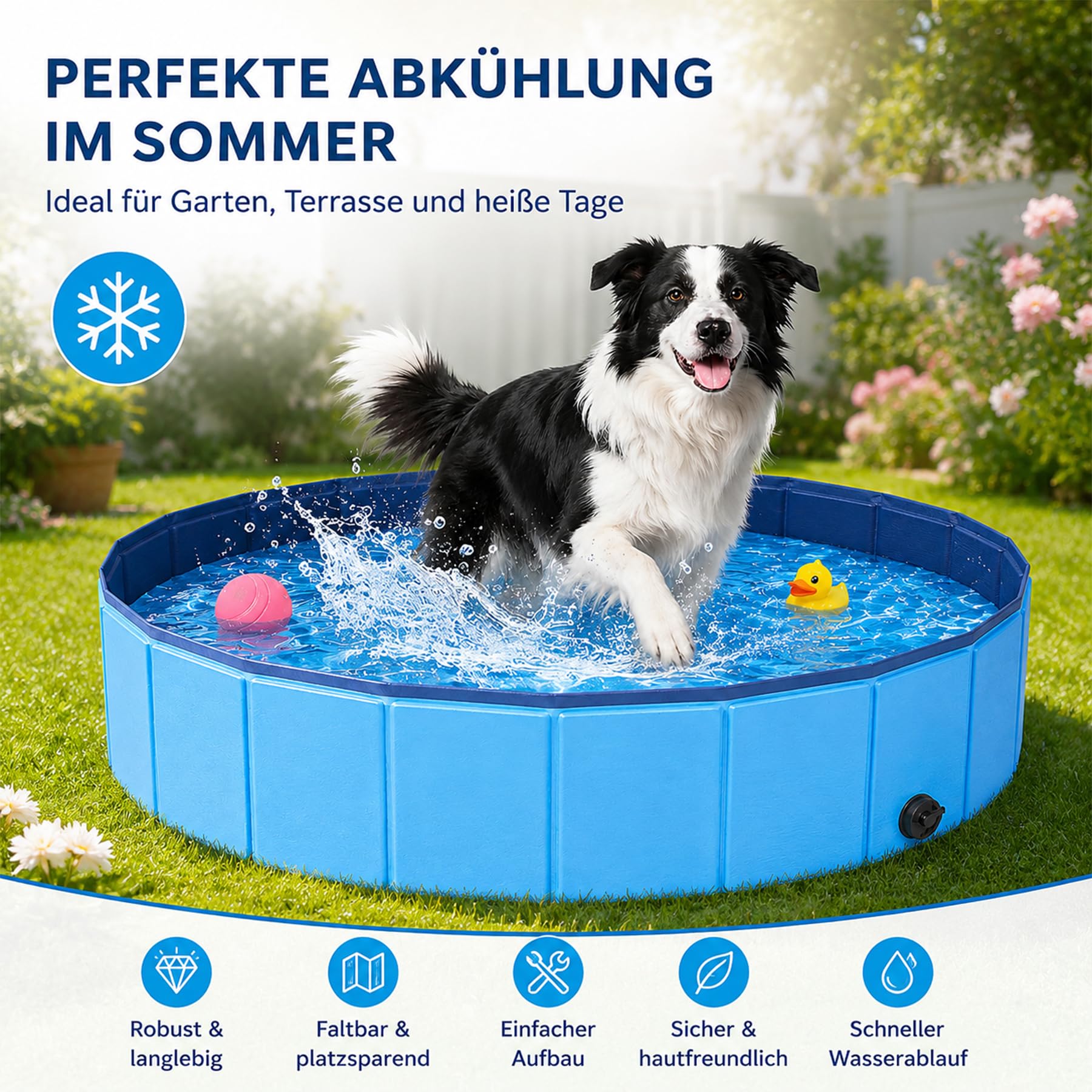 Hundepool Faltbar,120x30cm Faltbarer Pool mit Ablassventil,Swimmingpool Hundebadewanne Faltbarer,Planschbecken für Haustiere für Hunde und Katzen