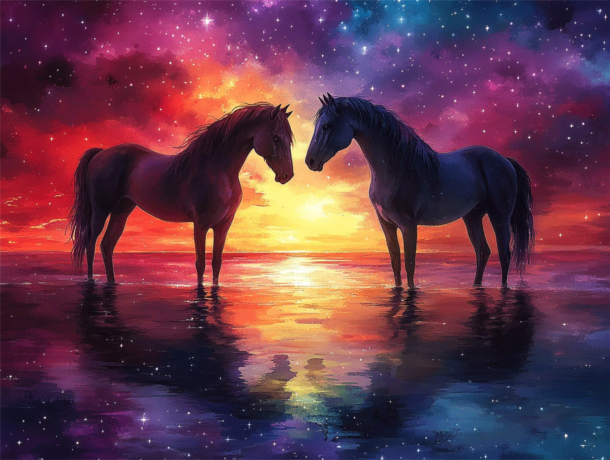Pintar por Numeros Caballo Pinturas Acrilicas Cielo estrellado Pintura por Numeros Lienzos para Pintar, Pintura Acrilica Manualidades, Decoración Hogar, Regalos Cumpleaños, 90x120cm Sin Marco, q-502