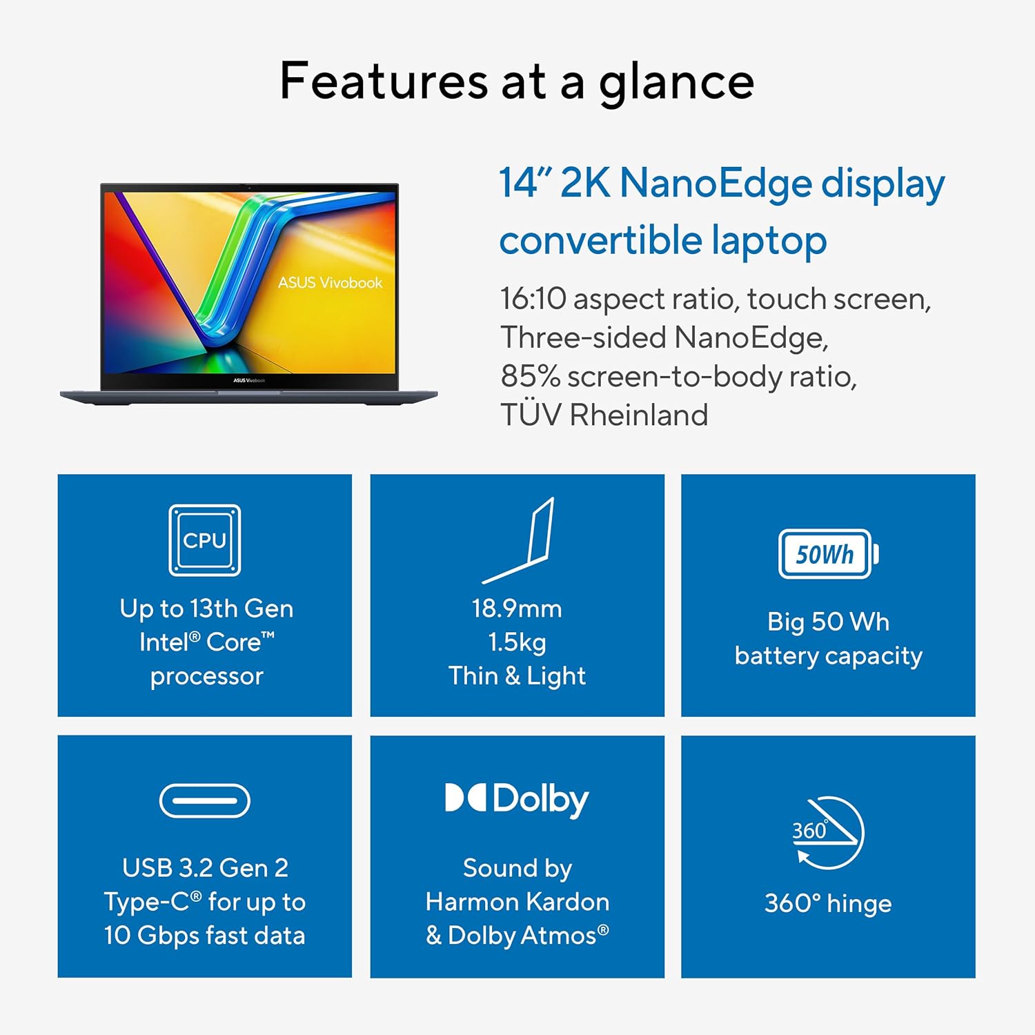 ASUS Vivobook S 14 Flip Laptop, 14” WUXGA Touchscreen Display, Intel Core i3-1315U CPU, 8GB DDR4 RAM, 512GB SSD, WiFi 6E, Windows 11 Home, TP3402VA-AS31-CA - Image 6