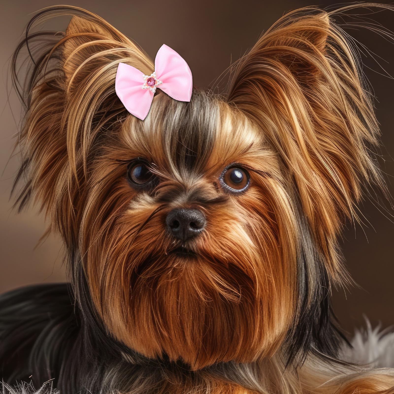 Fiocchi per cani piccoli e carini con elastici in pizzo strass perle accessori capelli idea regalo (rosa)