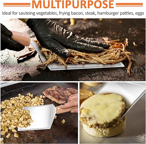 Miniatura 6 de Leonyo Paquete de 2 espátulas para hamburguesas, espátula ancha de acero inoxidable 1810, espátula de hamburguesa extra ancha de 5.1 pulgadas,