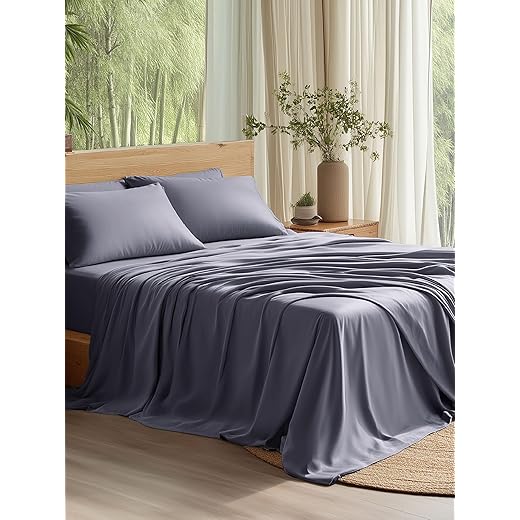 Bedsure Bamboo Cooling Sheets Queen - 100% Viscose from Bamboo Sheets Set, 16" Deep Pocket Breathable Silky Soft Bed Sheets