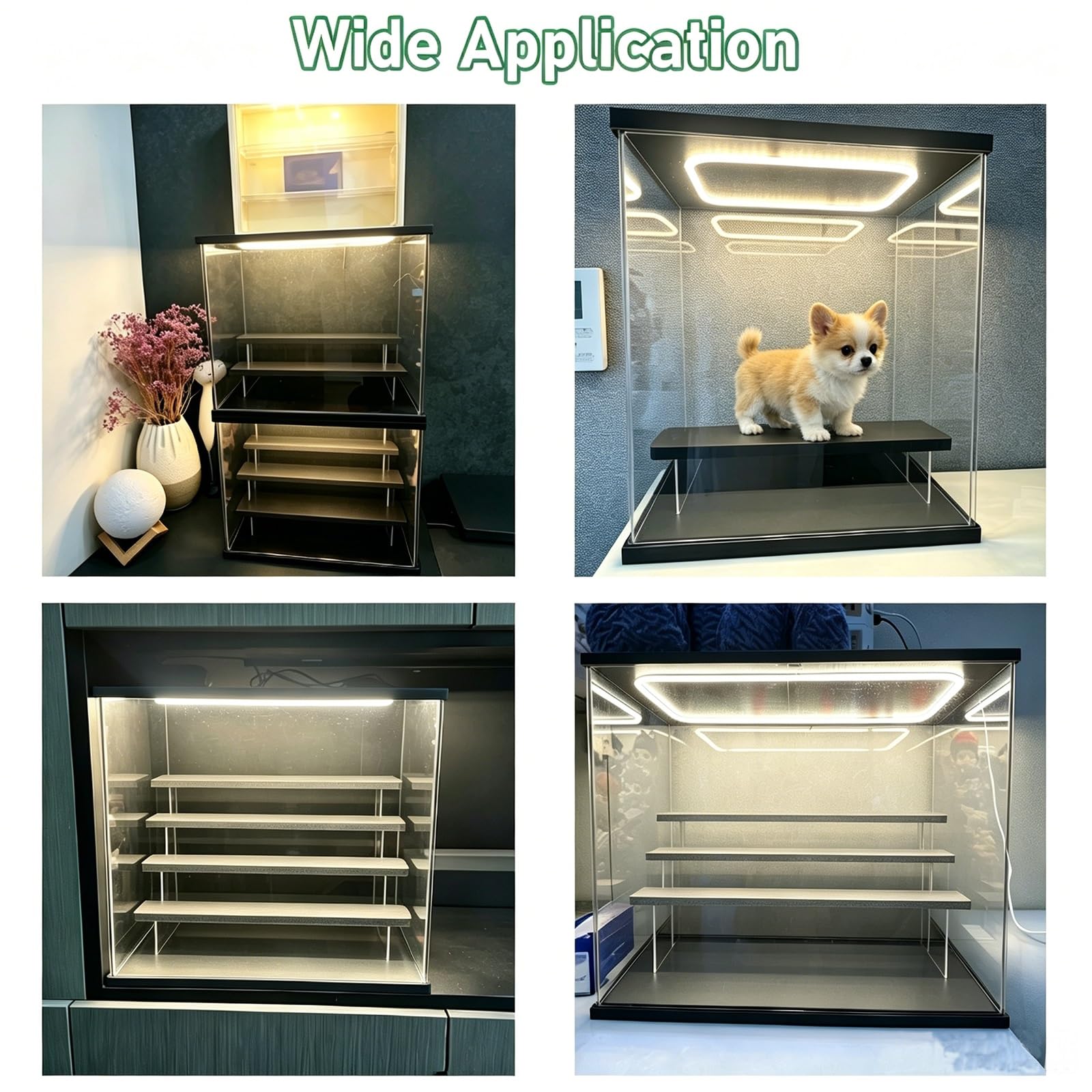 Teca Plexiglass Vetrina per Oggetti da Collezione Antipolvere Autoassemblante in Acrilico con Luci, Scatola da Esposizione per Vetrina da Banco in Acrilico Trasparente(A)