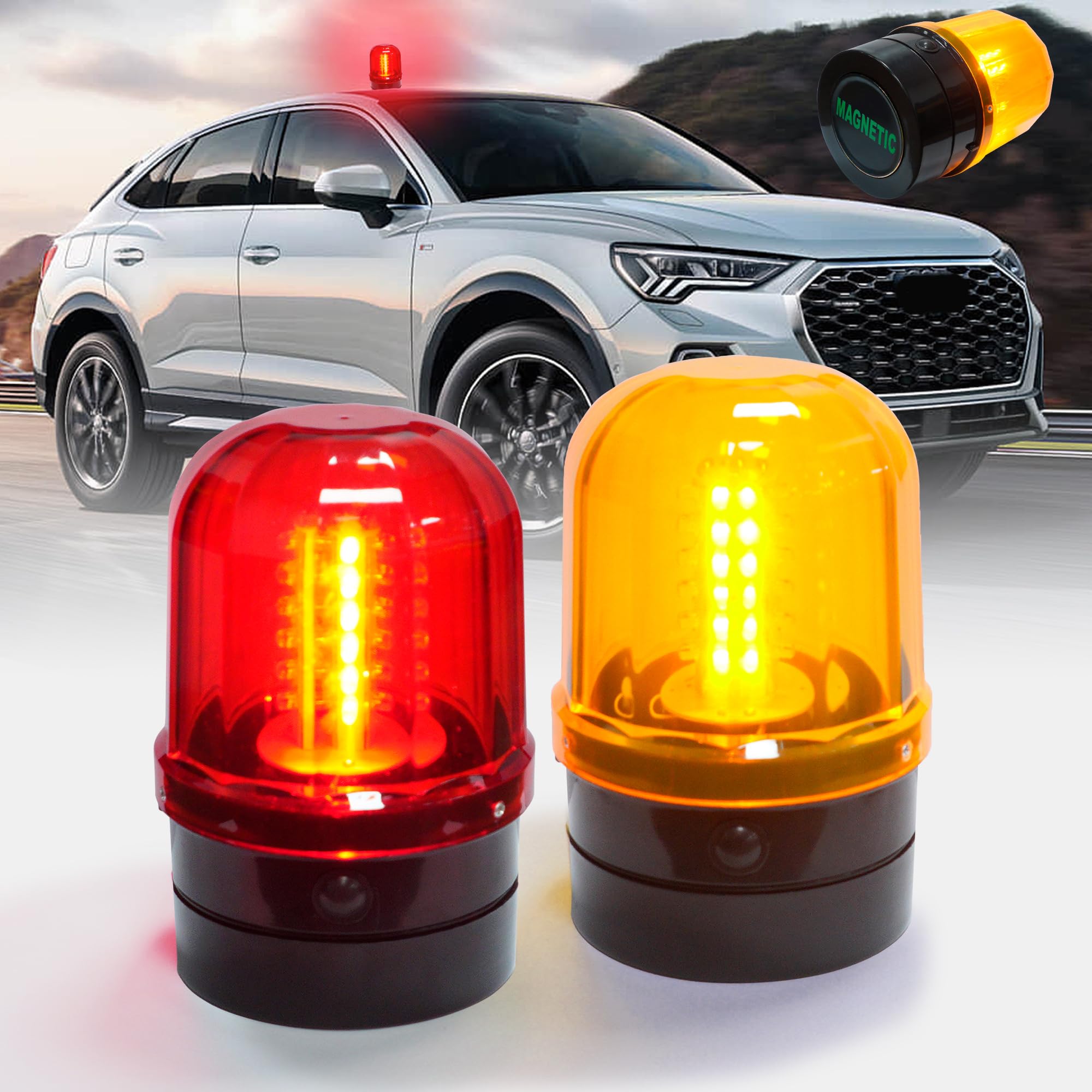 6" Rotating Flashing Light, Red &amp; Amber LED Strobe Rotating Beacon Light with Magnetic Base for Vehicle Forklift Truck Tractor Golf Carts UTV Car Bus and Club Party Show Bar(Red &amp; Amber, 2 Pack）