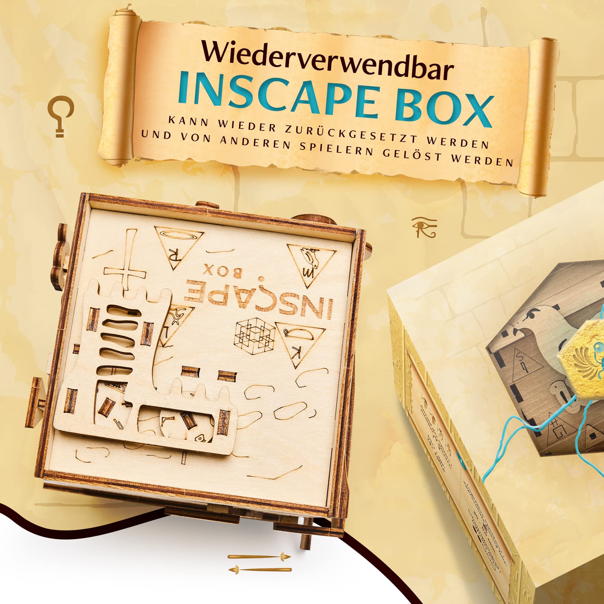 INSCAPE Pharaoh´s Secret - Rätselbox Holz - Puzzle Box - Escape Room Spiel Erwachsene und Kinder - Knobelspiele für Erwachsene - 3D Holzpuzzle - Cluebox - Denkspiele