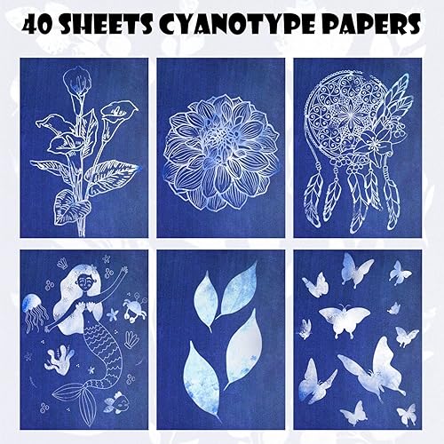 Miniatura 7 de Kit de 40 hojas de papel de impresión solar, papel cianotipo, papel de arte solar A5, alta sensibilidad de la naturaleza al solactivado por el sol,