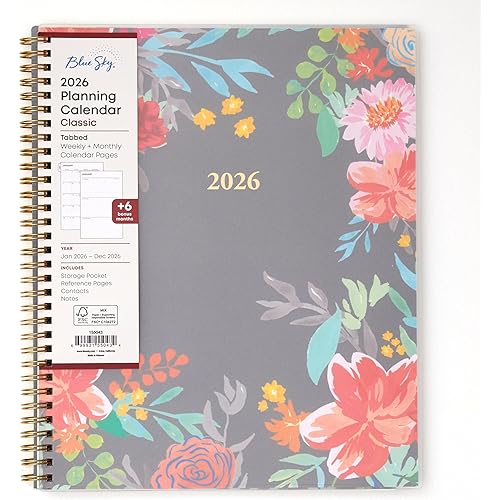 Blue Sky 2026 Weekly and Monthly Planner Calendar, January 2026 - December 2026, 8.5" x 11", Flexible Cover, Laminated Tabs, Durable Twin Wire Binding, Storage Pocket, Sophie