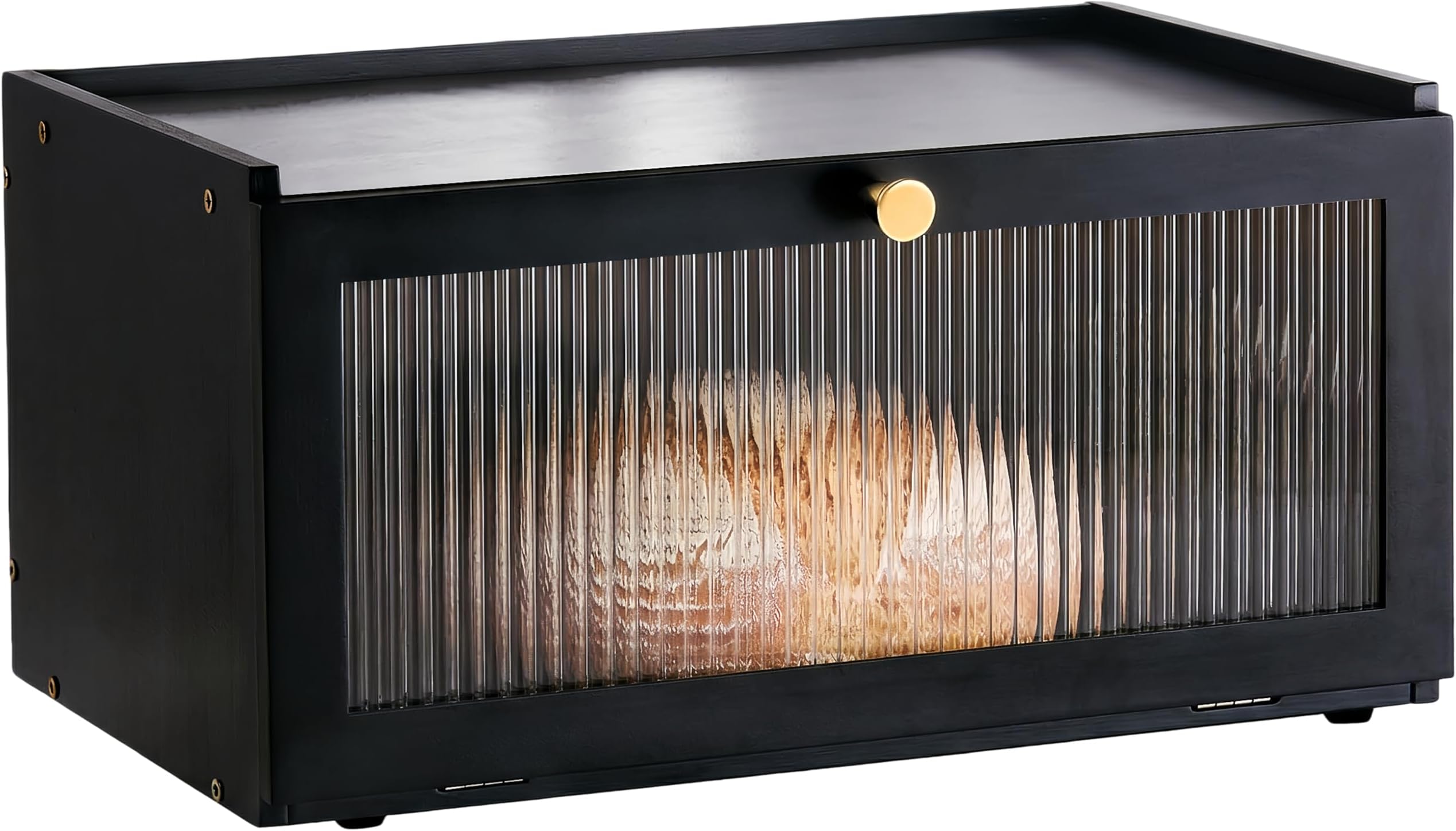 ETMI Black Bread Box for Kitchen Countertop - Modern bamboo Bread box with Window Bread Storage Container