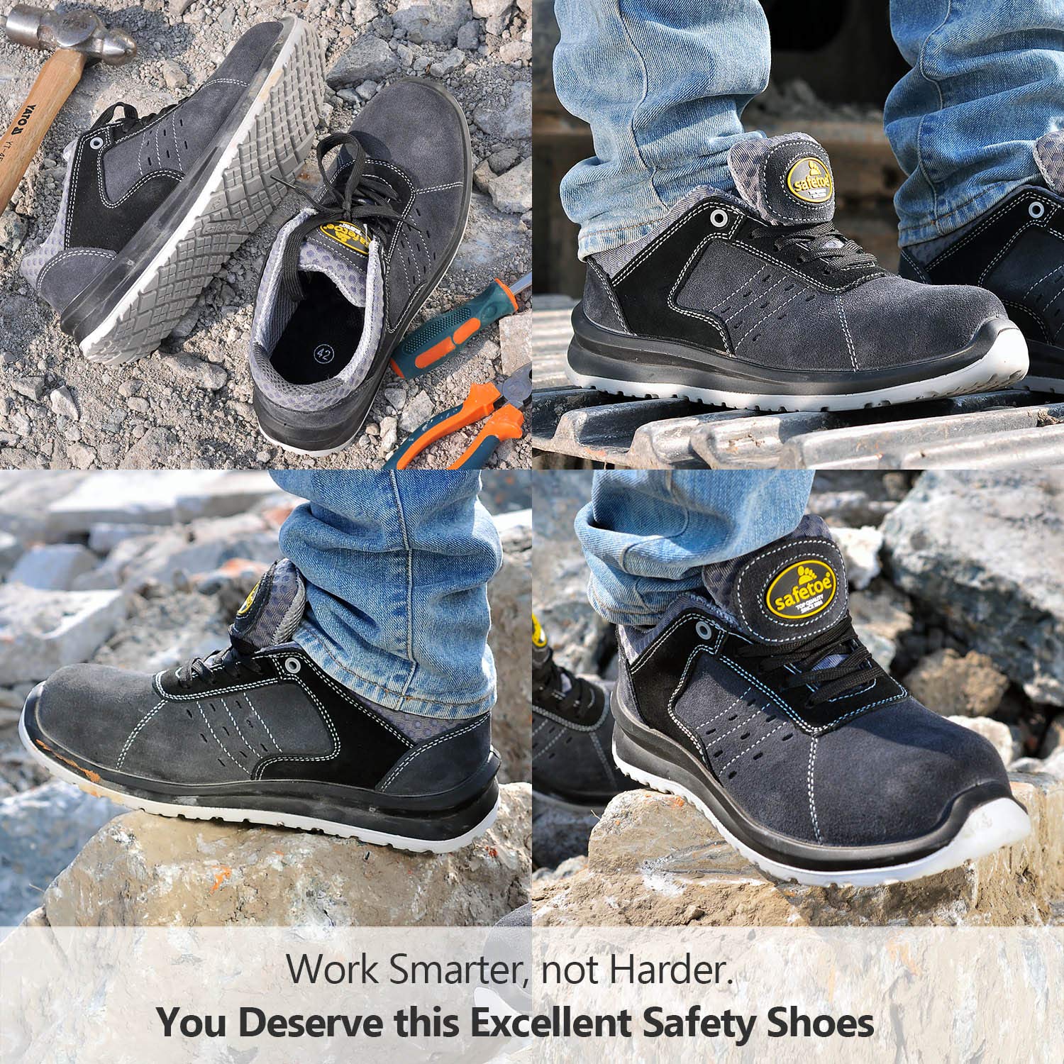 SAFETOE Komfortowe buty ochronne o szerokim dopasowaniu – 7331 męskie lekkie buty ochronne z kompozytowym plastikowym noskiem, damskie buty robocze w rozmiarze bez metalu, buty robocze z oddychającą