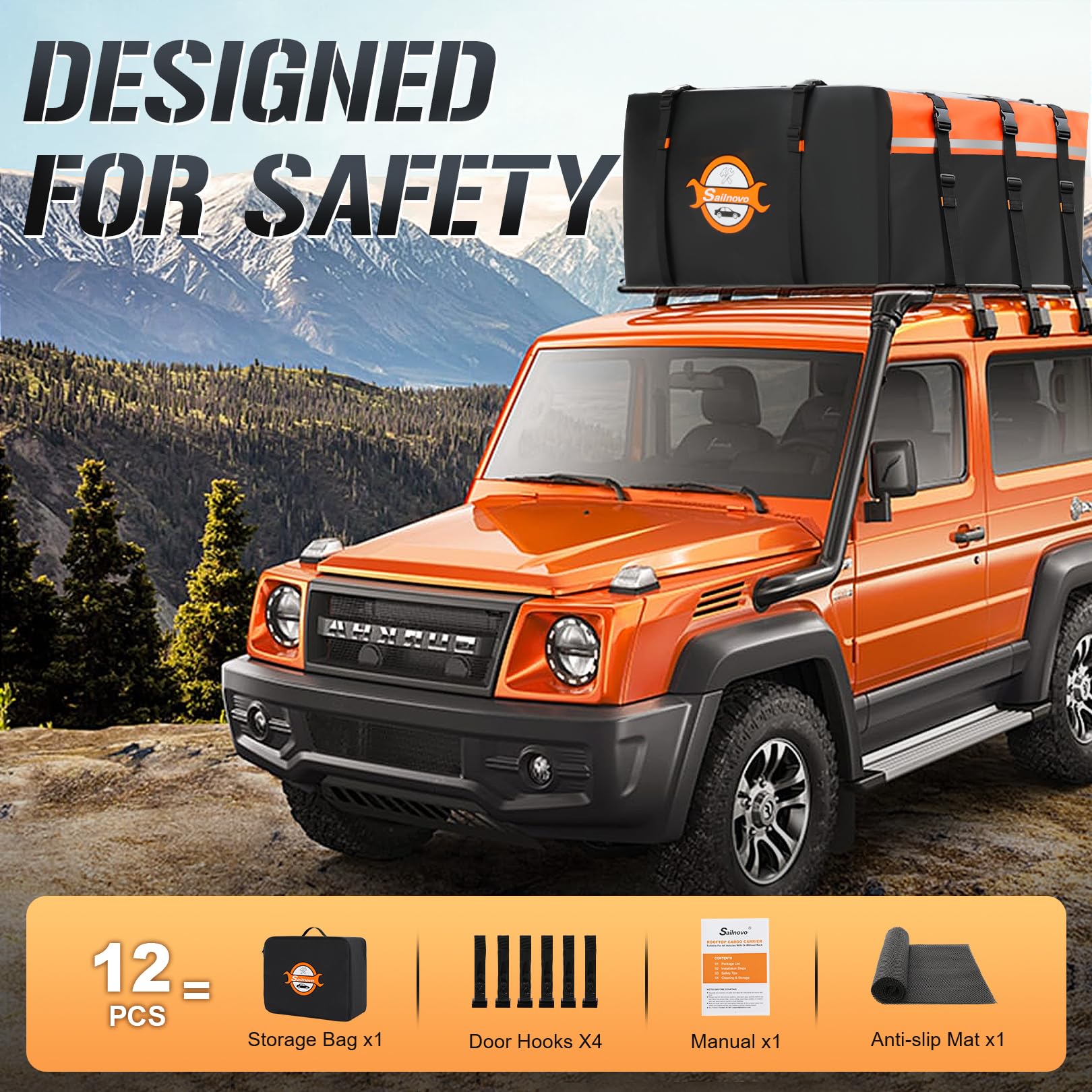 Sailnovo Roof Bag Box Borsa da tetto per Auto in PVC impermeabile Box da tetto per Auto con/Senza portapacchi