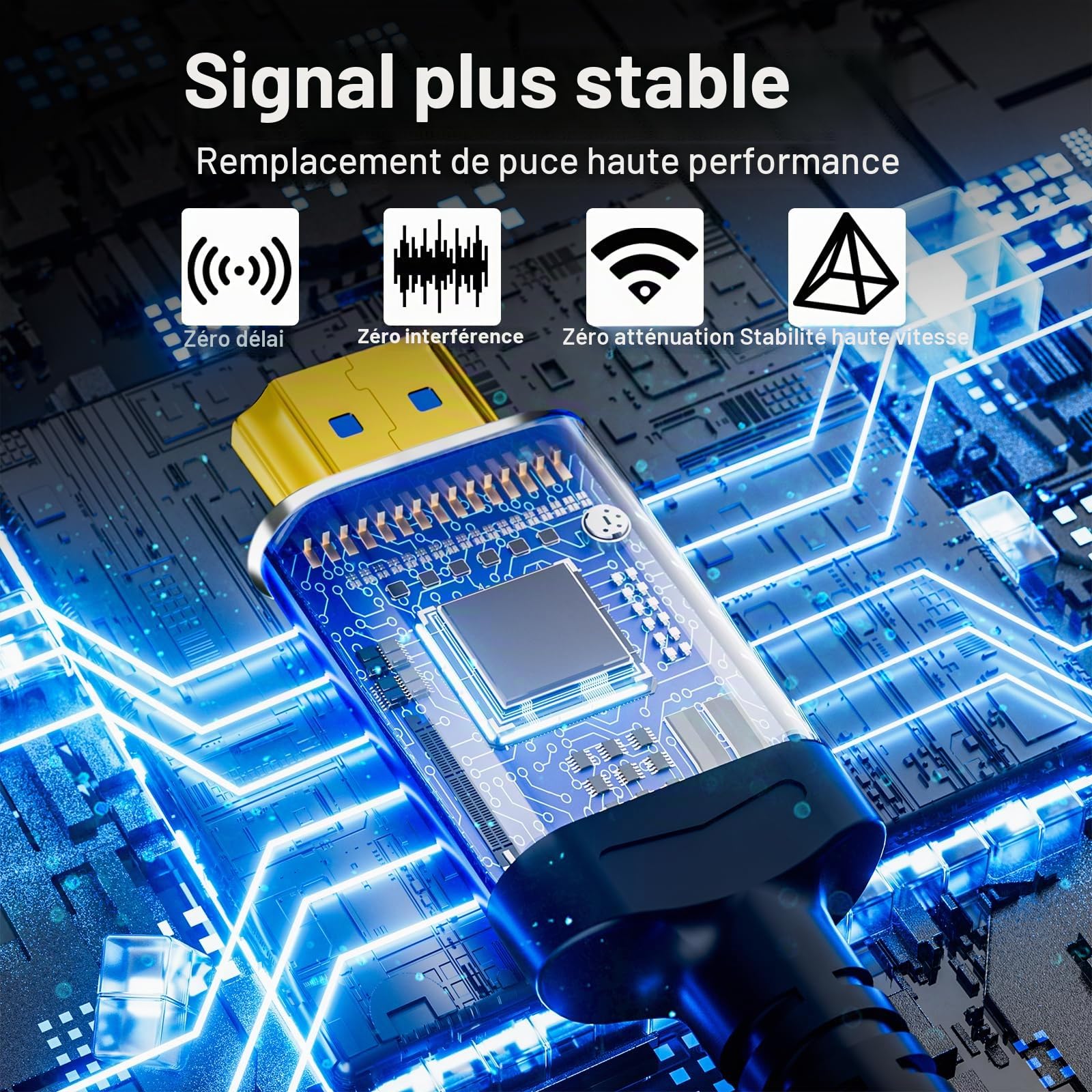 Câble HDMI Fibre Optique 30m,18Gbps 4K High Speed Support 4K@60Hz(4:4:4 RGB) HDR10,HDCP2.2,eARC,3D,CEC Cordon actif 2.0 unidirectionnel,Résistant aux interférences,Fin et flexible