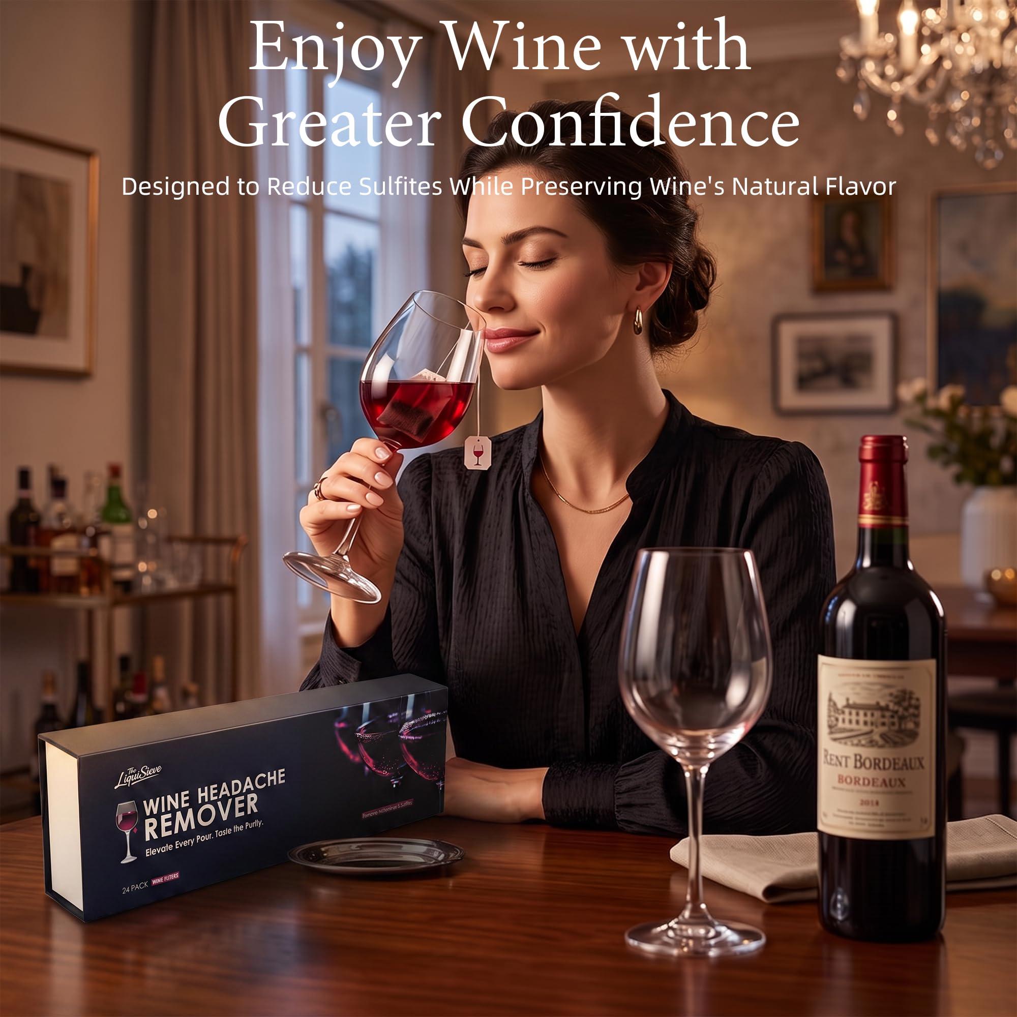 Paquete de 24 filtros de vino para vino tinto y blanco, filtros purificadores de vino, histaminas, sulfitos y taninos, varillas de filtro envueltas individualmente, accesorios de vino portátiles para