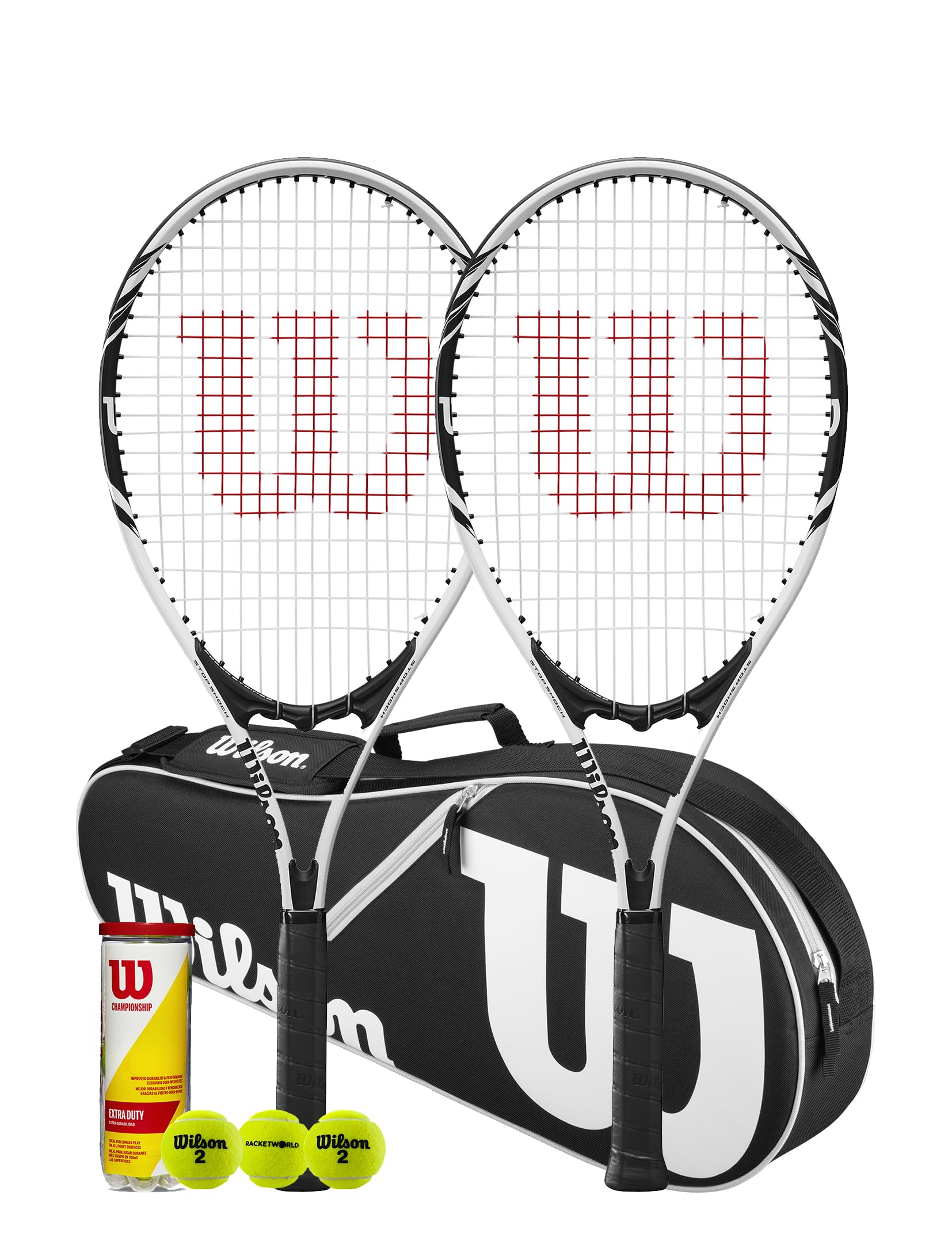 Wilson Federer Adult White Series Tennis Racket with Advantage Bag & Tennis Balls (Various Bundle Options) (with Black Advantage Bag)