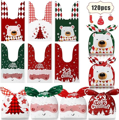 120 bolsas de dulces de Navidad Bonitas galletas de Navidad, 6 estilos