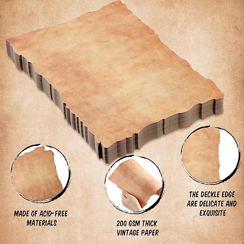 Miniatura 4 de Harloon 100 piezas de papel vintage de acuarela de algodón de aspecto antiguo, cartulina en blanco de 200 GSM grueso con borde anticuado para