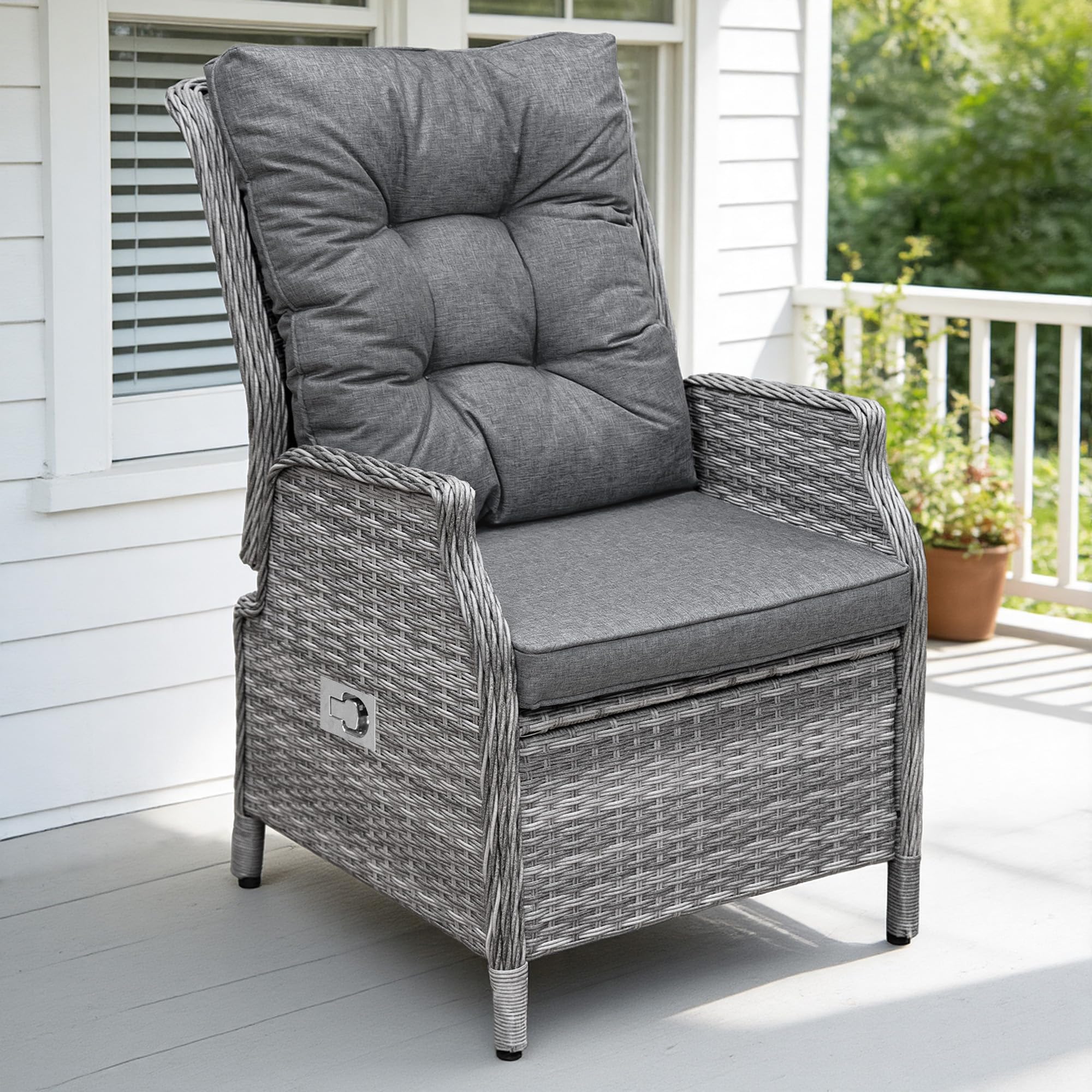 COMLAX FIELD Rattan Gartenstuhl mit Verstellbarer Rückenlehne, Gartensessel Wetterfest, Rattansessel Outdoor, Essstuhl Lounge Sessel für Garten Balkon Indoor
