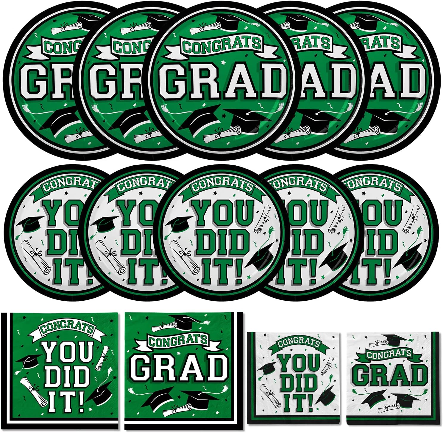 Gatherfun Graduation Party Supplies Dinnerware Set green Disposable dinner paper plates dessert paper plates and Napkins for 2023 Congrats Grad Party Decorations, Serve 50