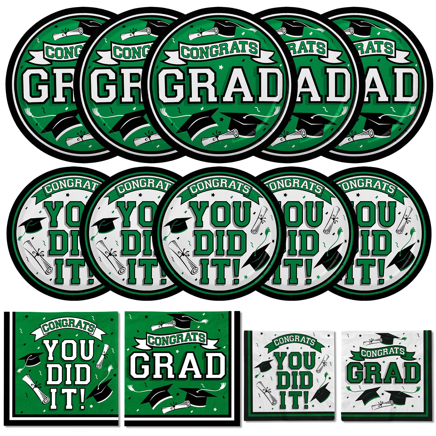 Gatherfun Graduation Party Supplies Dinnerware Set green Disposable dinner paper plates dessert paper plates and Napkins for 2023 Congrats Grad Party Decorations, Serve 50