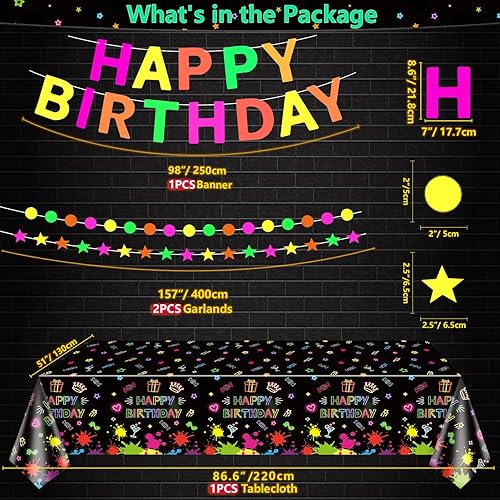 Miniatura 5 de Paquete de 173 suministros de fiesta de neón brillante, palillos brillantes, decoraciones de fiesta, juego de decoración reactiva con luz negra,