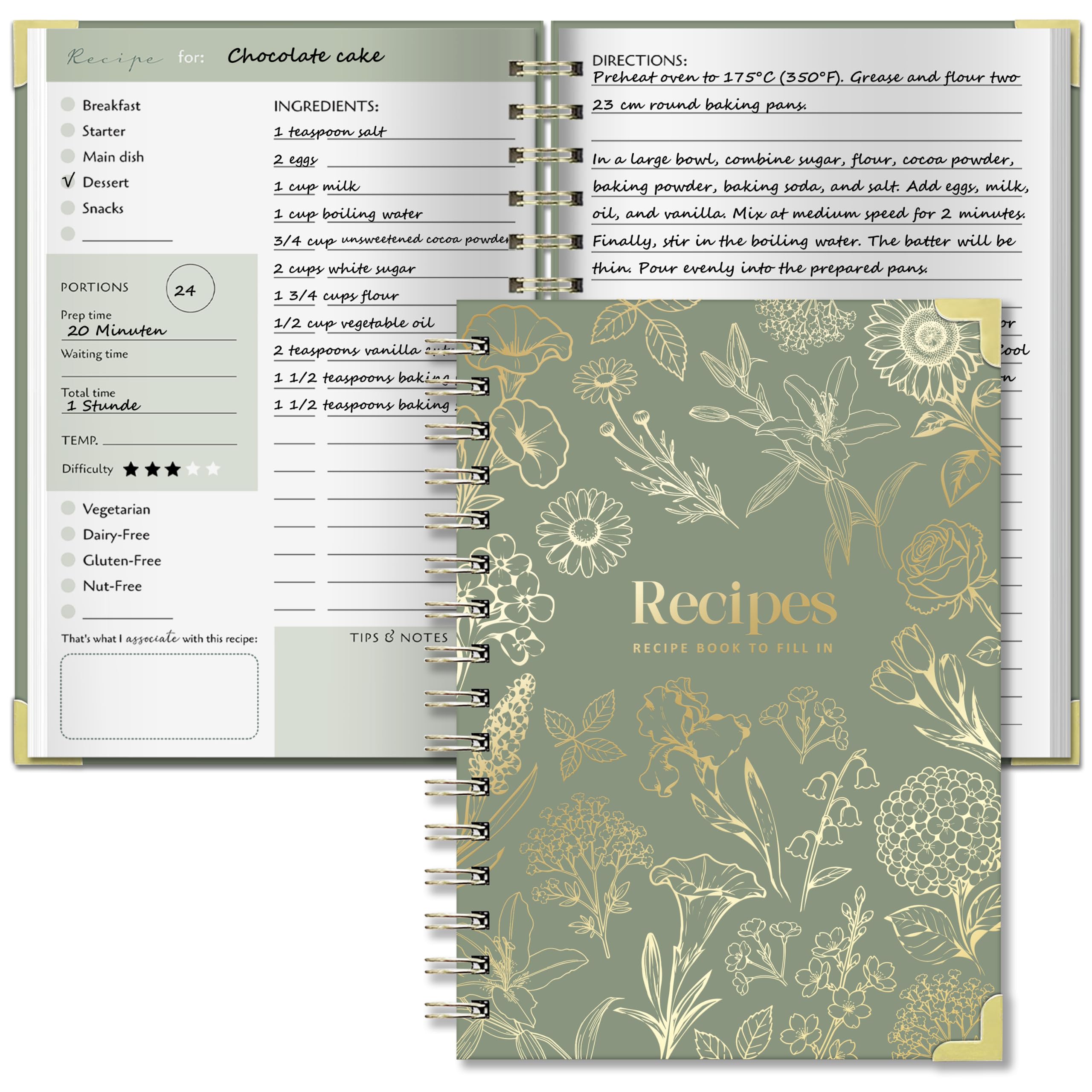 BIROYAL A5 Recipe Book for Own Recipes, Blank Recipe Journal, 100 Recipes