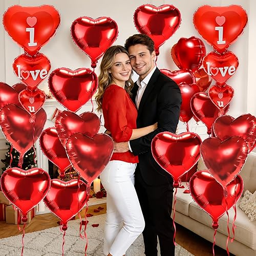 Miniatura 6 de 20 + 2 globos con texto en inglés "I Love You", globos de corazón, decoraciones del día de San Valentín e idea de regalo para él o ella,