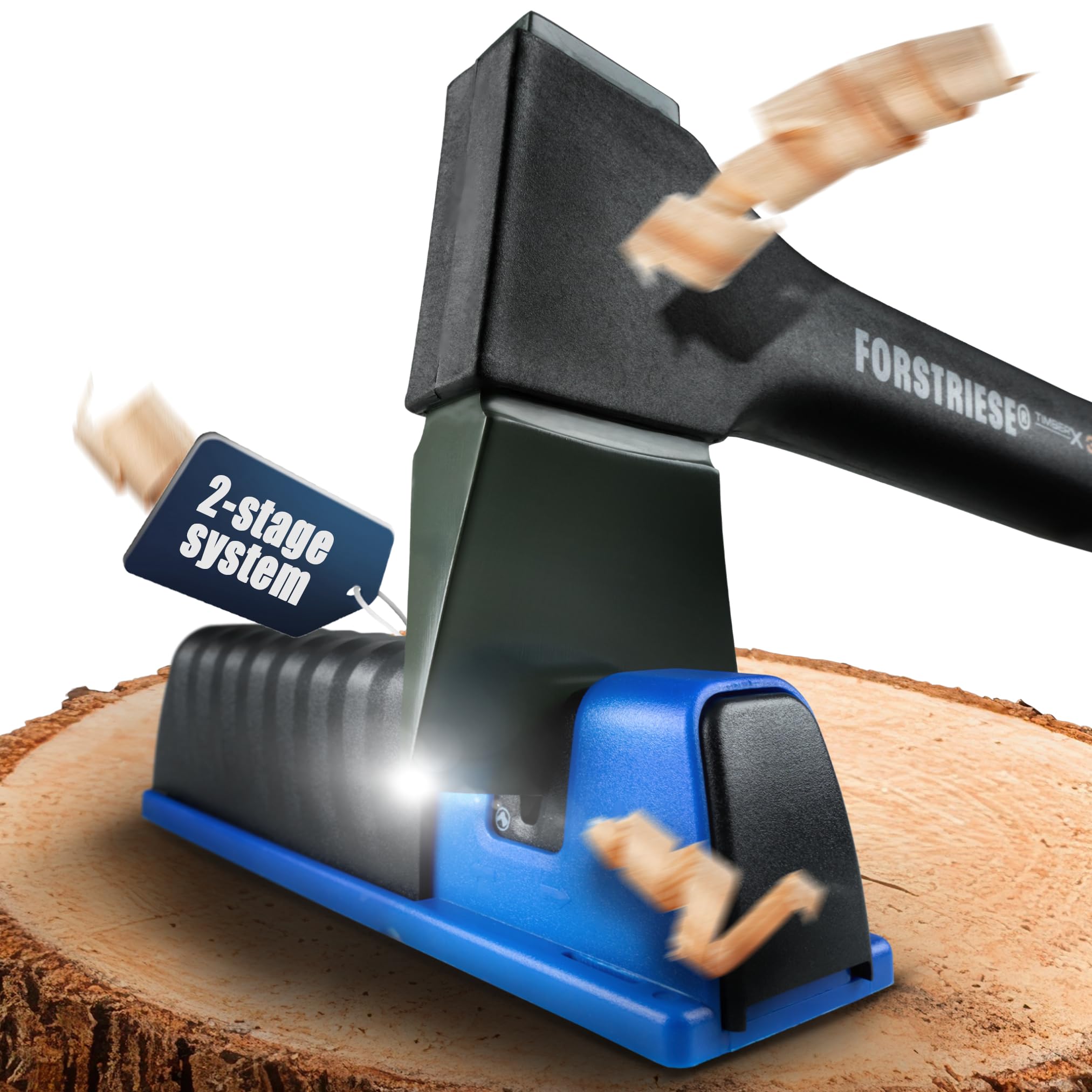 FORSTRIESE Axe Sharpener & Knife Sharpener - Blunt Blades Sharp in Seconds Ceramic Whetstone with 2-Level Sliding System for Small & Large Axes Knives Safe Sharpening Thanks to Hand Protection