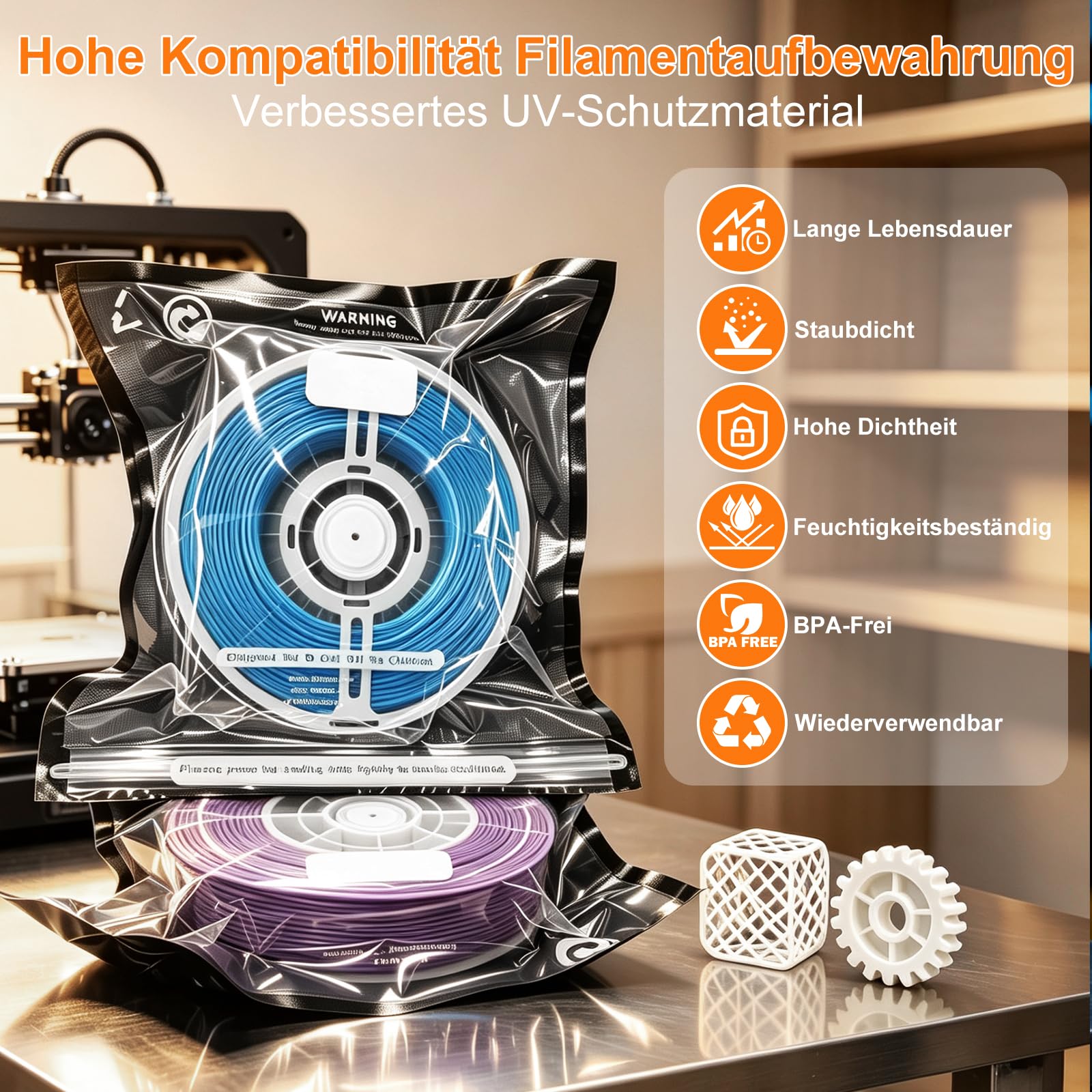 iPalamila 3D Filament Vakuumbeutel Kit mit Auto Pumpe,20er Filament Aufbewahrung 32 * 32cm Verbesserter Saugnapf,Wiederverwendbar,für 3D Drucker Glühfaden Lagerung, Schutz Filament von Feuchtigkeit