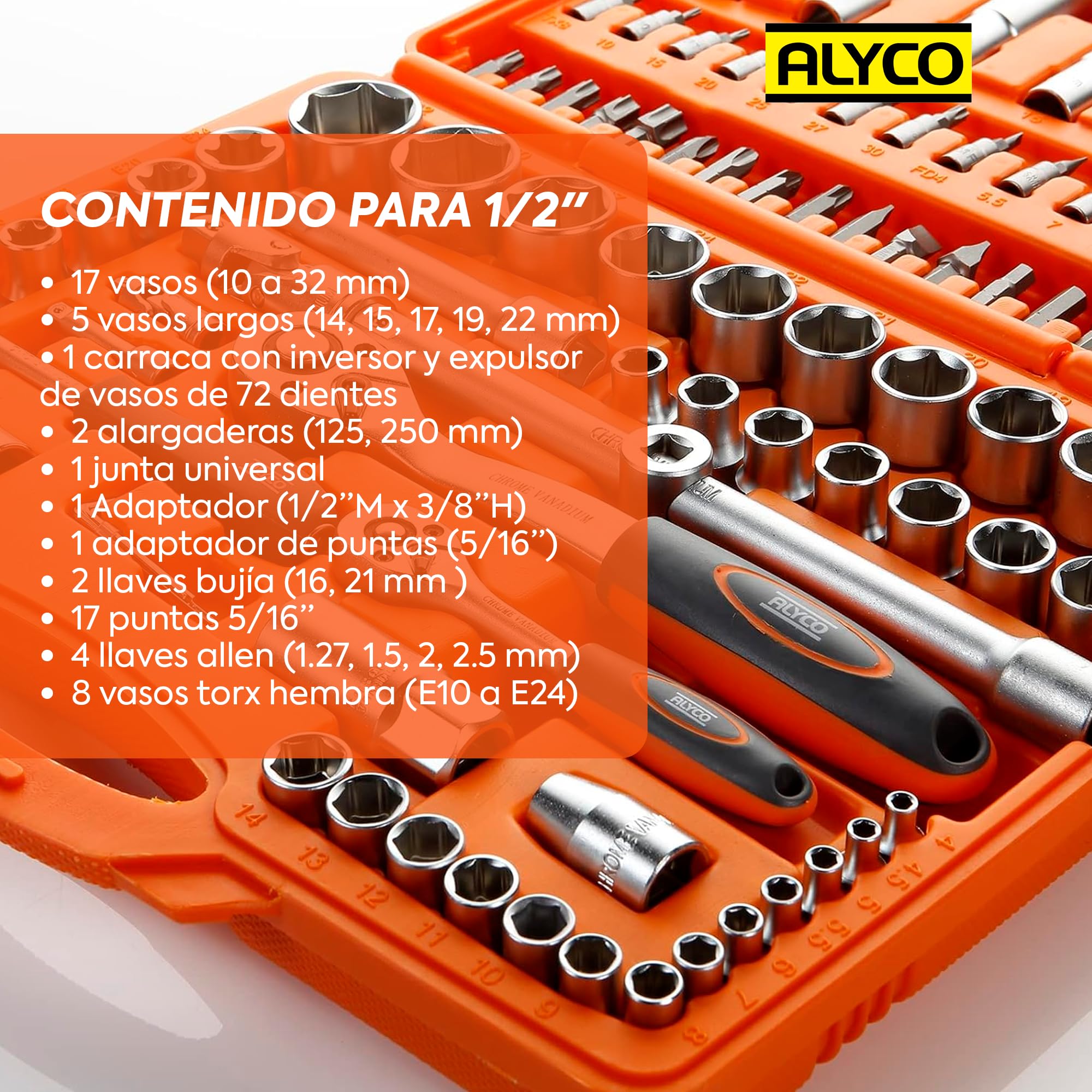 HR 192393 Llaves de Vaso Juego de 110 Piezas. Fabricadas en Acero al Cromo Vanadio. para Industria, Mecánica, Automoción, Instaladores