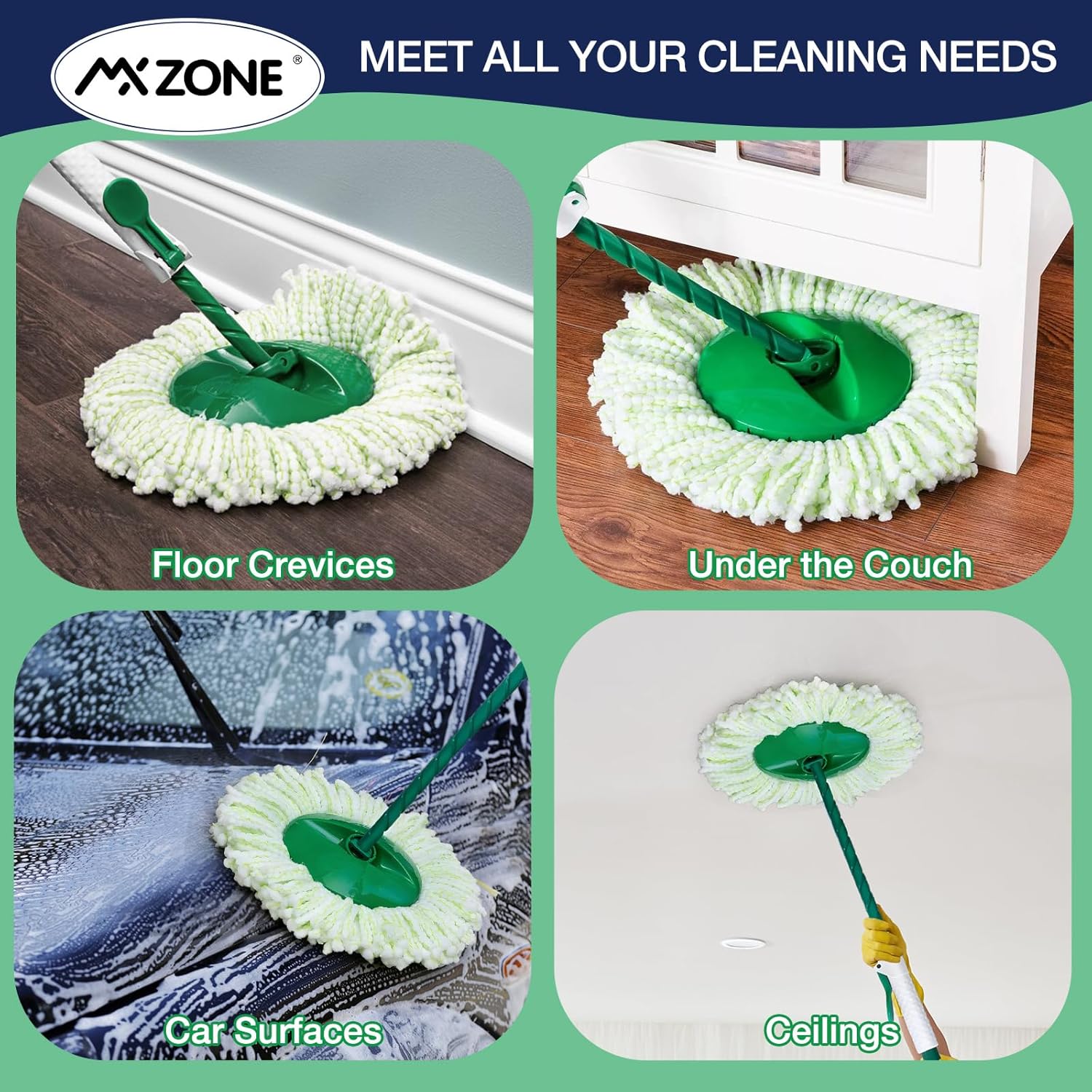 6 Pack Mop Head Replacement for Libman Tornado Spin Mops, Spin Mop Head Refill ONLY Compatible with Libman, Easy to Replace, Machine Washable, Green and White (NOT for Old Version)