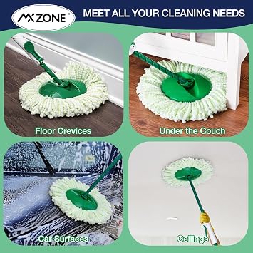Spin Mop Head Replacement for Libman Tornado Mop Refill, Microfiber 3-Pack | Not for old version. Inner 4 in, outer 6.9 in, full 14.5 in. Green washable microfiber spin mop for wood, tile & hard floors.