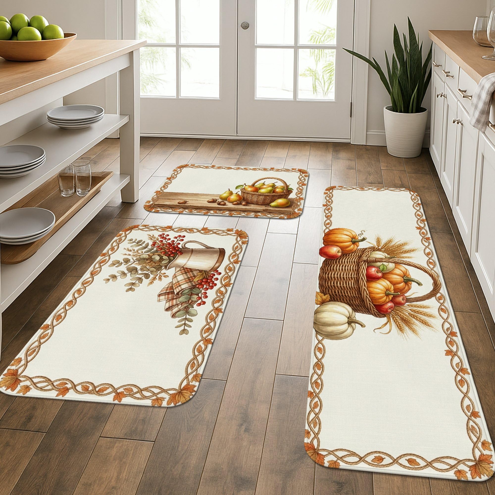 Tapis de cuisine de campagne lot de 3 tapis rustiques citrouilles lavables pour sol protégé