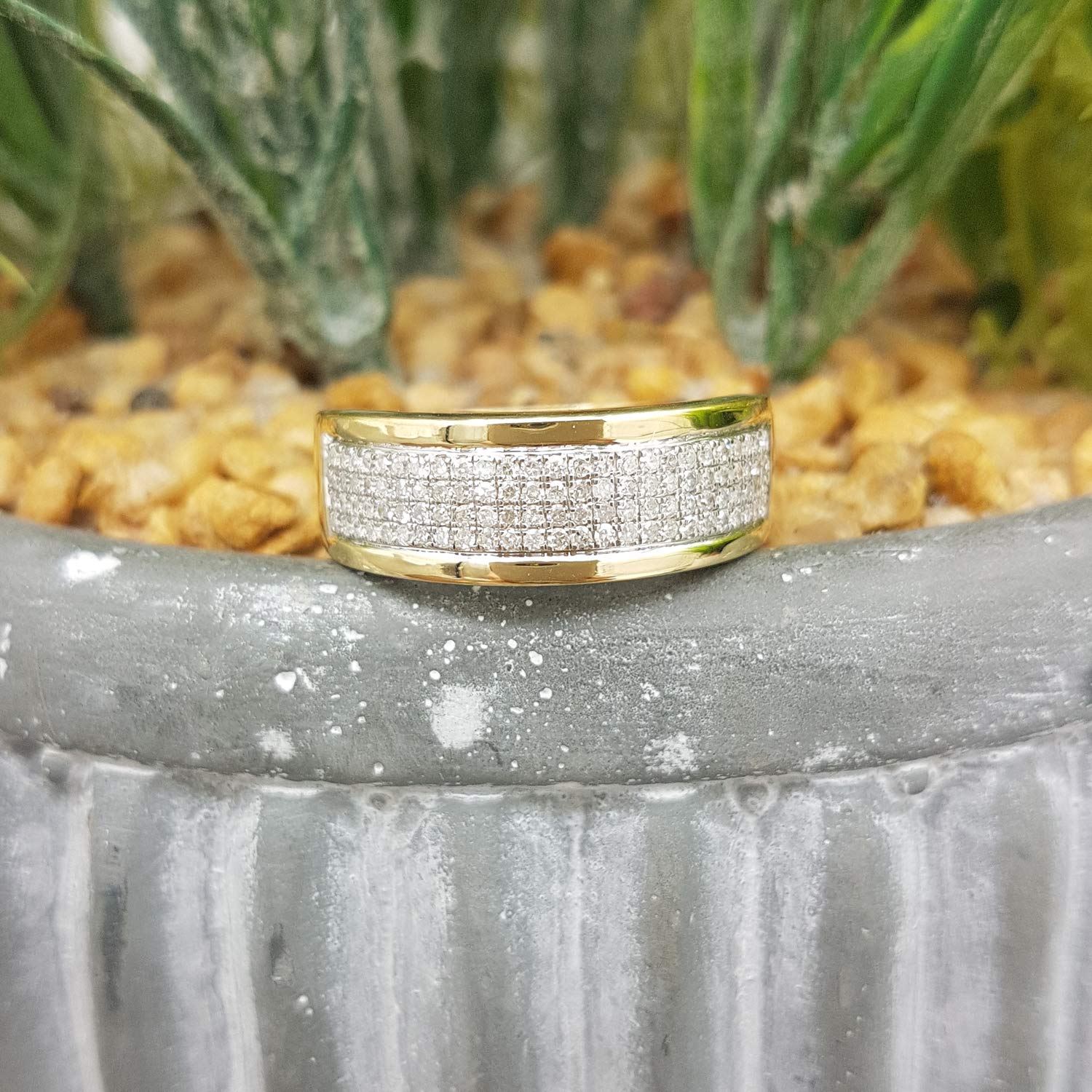 Dazzlingrock Collection Anillo de boda de oro macizo de 14 quilates con diamante blanco redondo de 0,40 quilates para hombre, 11, Oro amarillo Diamante blanco., Diamante blanco