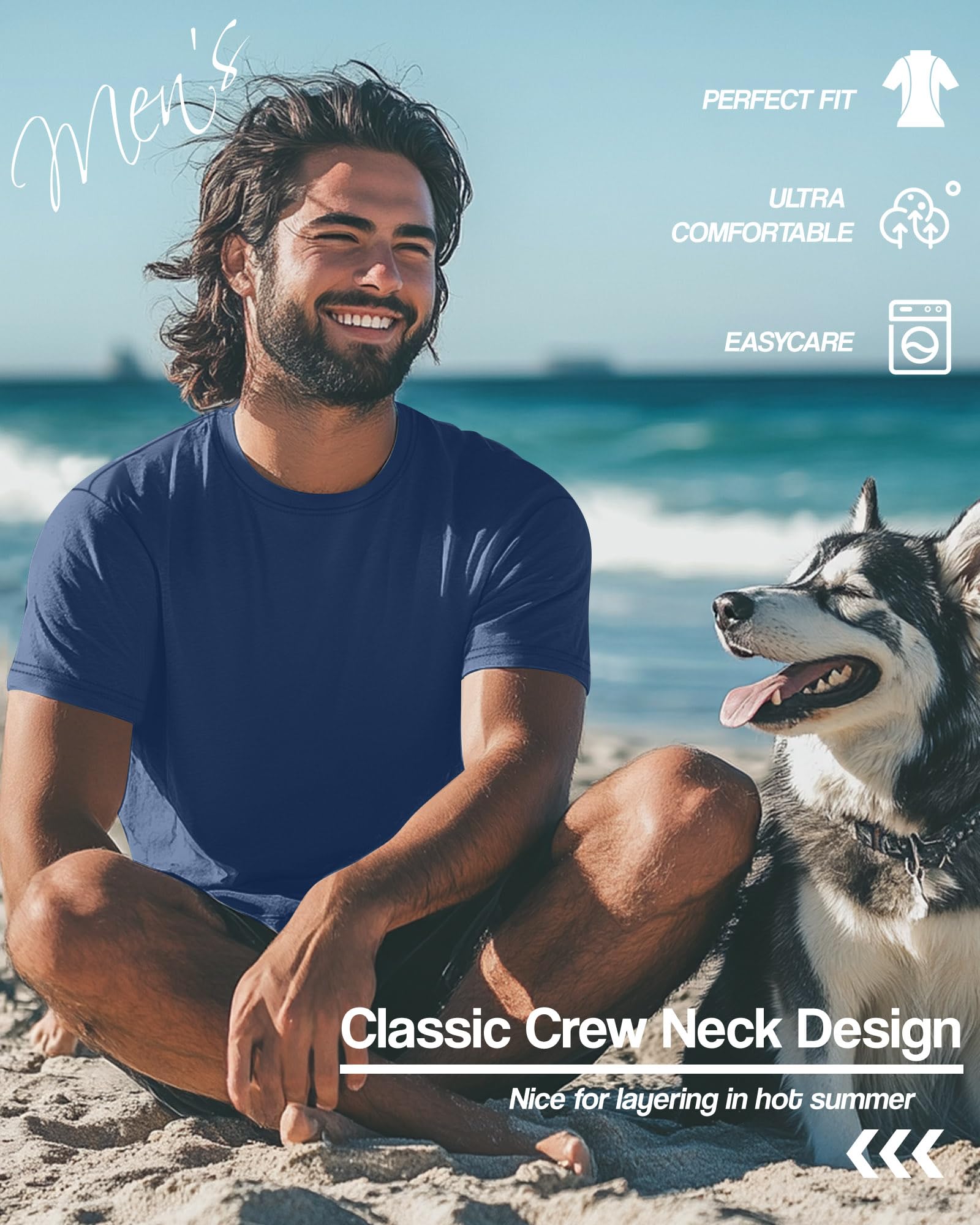 Neer Paquete de 4 Camisetas para Hombre Tallas Grandes y Altas Algodón de Verano, Mangas Cortas Cuello Redondo Prenda Casual