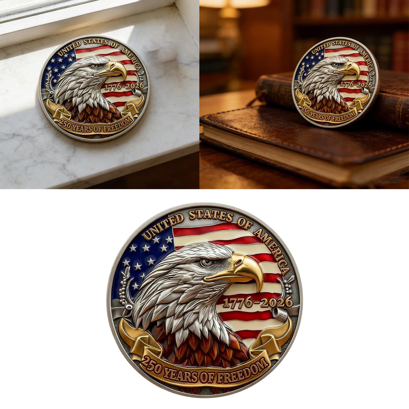 Moneda de artefacto histórico que conmemora los 250 años de independencia de Estados Unidos con emblemas nacionales, medallas coleccionables de regalo de EE. UU