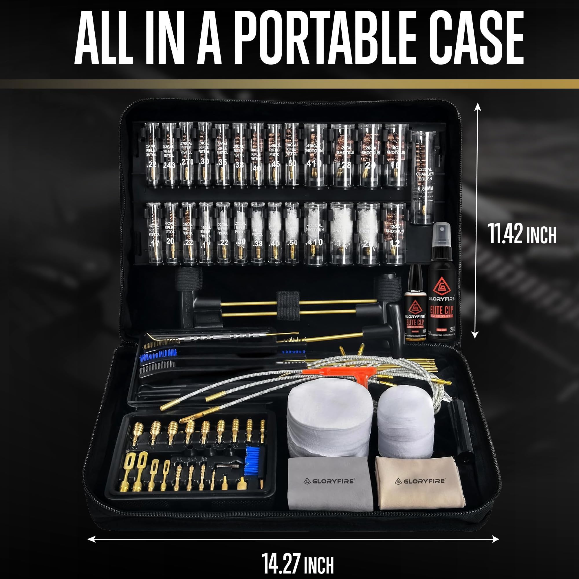GLORYFIRE Gun Cleaning Kit Rifle Handgun Shotgun Pistol Cleaning Kit for All Guns with High-end Brass Brushes, Mops, Jags, Reinforced, Lengthened Rods and Gun Cleaning Snake&Ropes